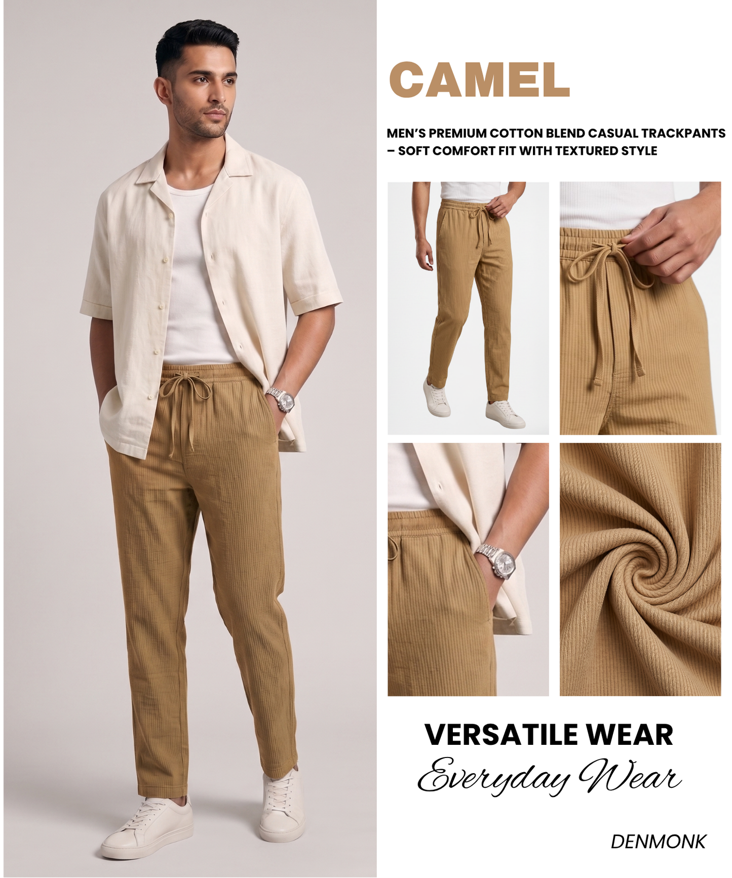 Men’s Premium Cotton Blend Casual Trackpants – Soft Comfort Fit with Textured Style