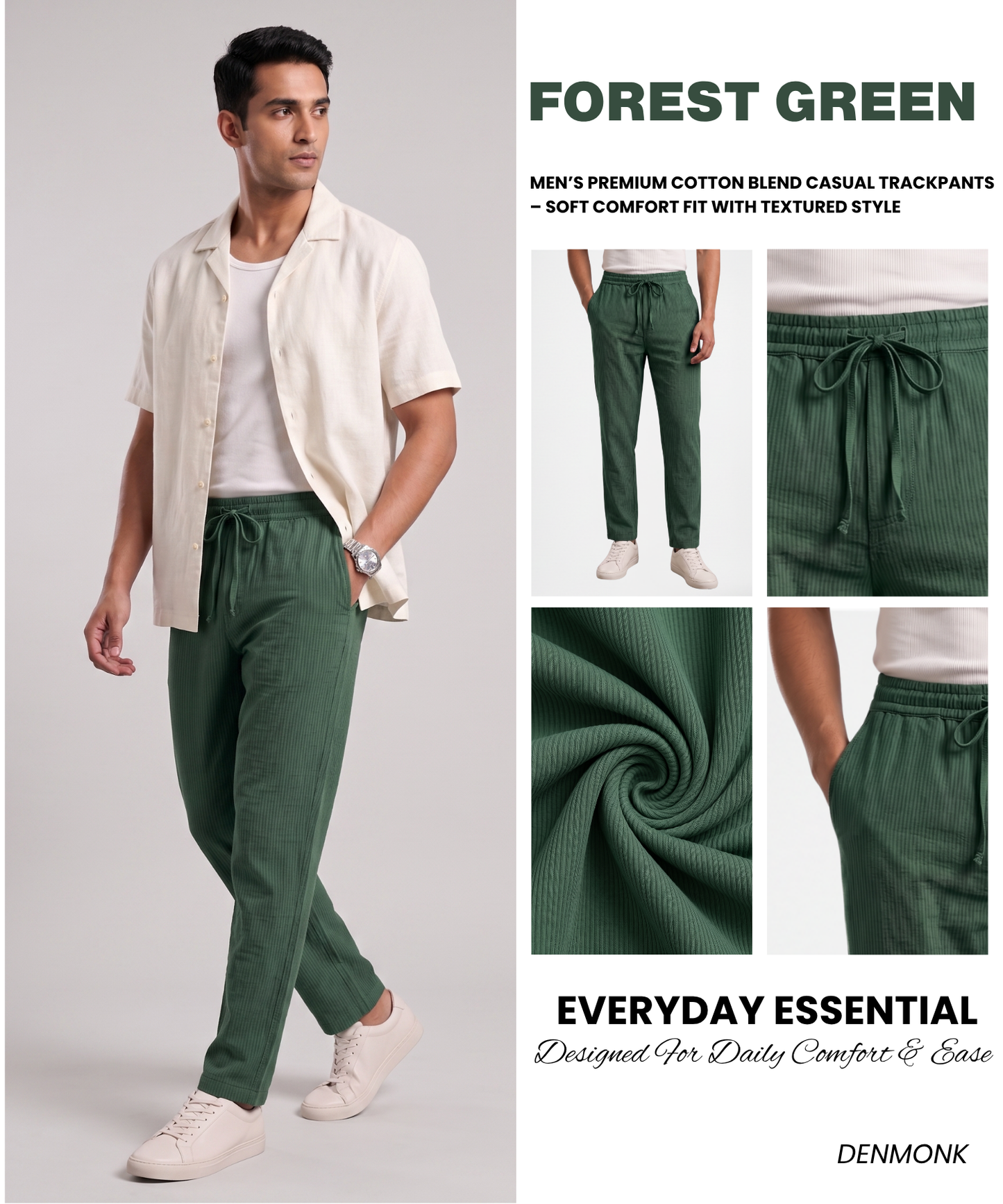 Men’s Premium Cotton Blend Casual Trackpants – Soft Comfort Fit with Textured Style