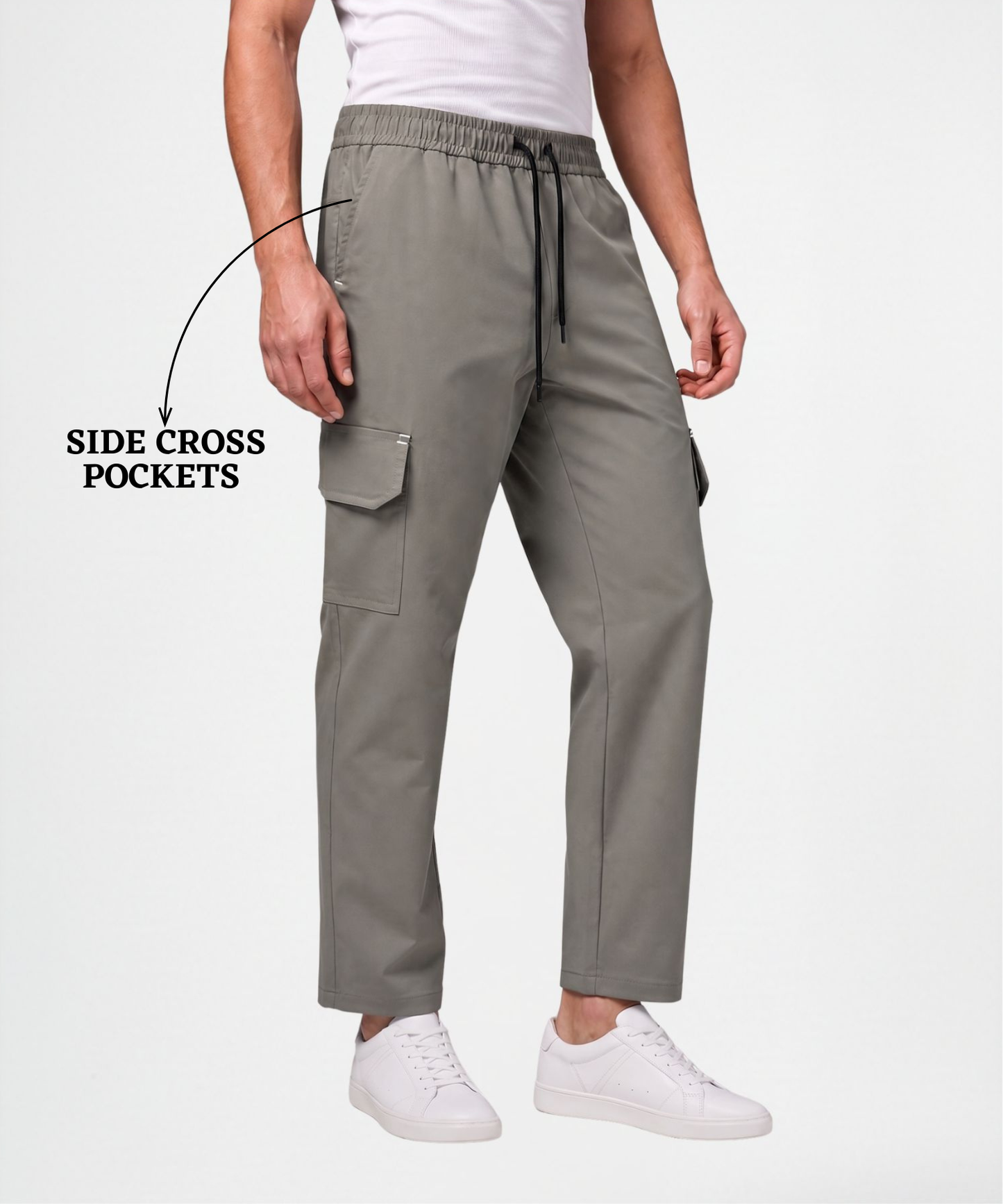 Imported Omega Terry Lycra Men's Cargo Track Pants | Comfort Fit | 180 GSM | Side Pocket Joggers