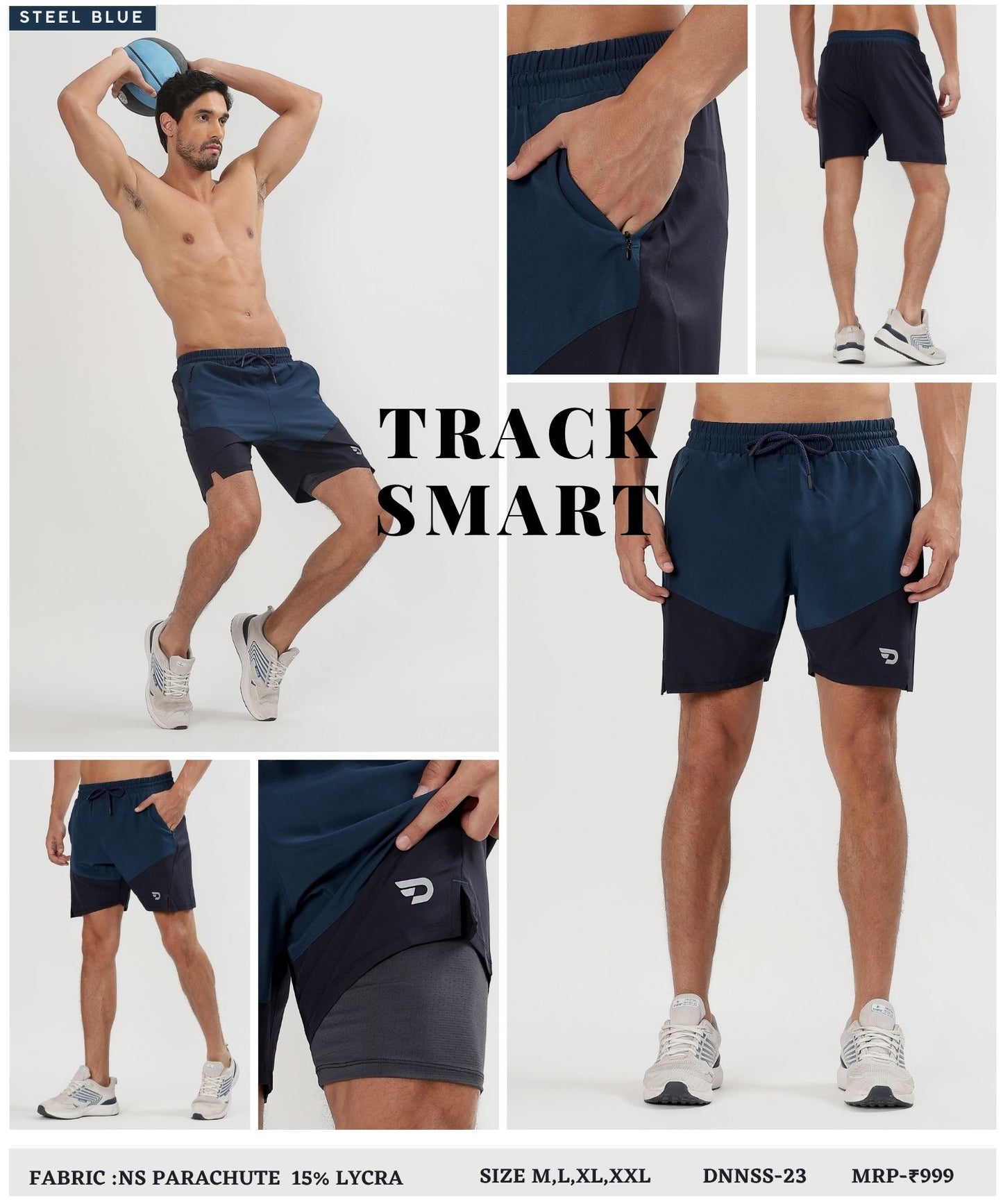 2-in-1 Colorblock Training Shorts - Imported Ns Parachute Lycra Shorts (15% Lycra 130)