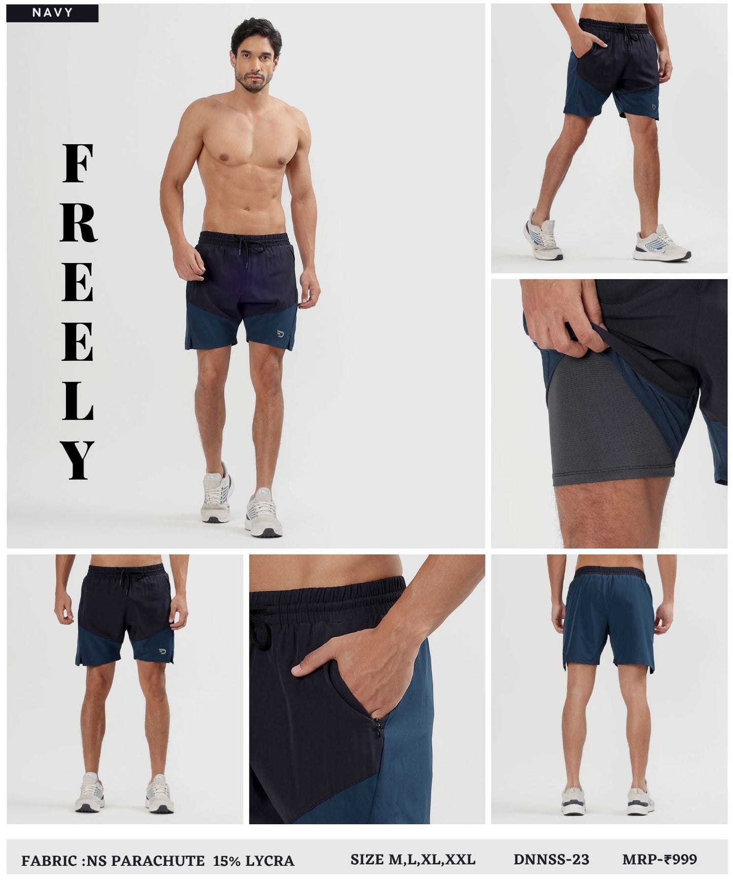 2-in-1 Colorblock Training Shorts - Imported Ns Parachute Lycra Shorts (15% Lycra 130)