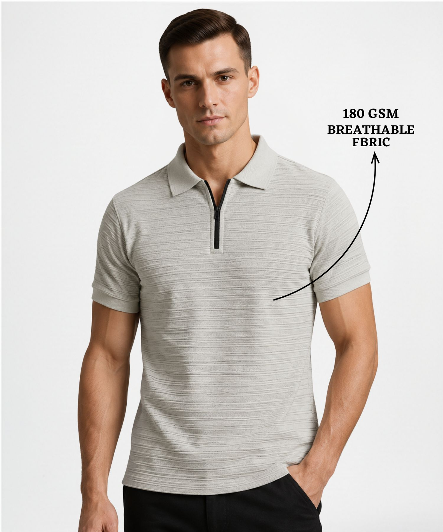 Imported Ropeknit Jacquard Lycra Polo Zipper T-Shirt (GSM 180) | Quarter Zip Collar | Regular Fit
