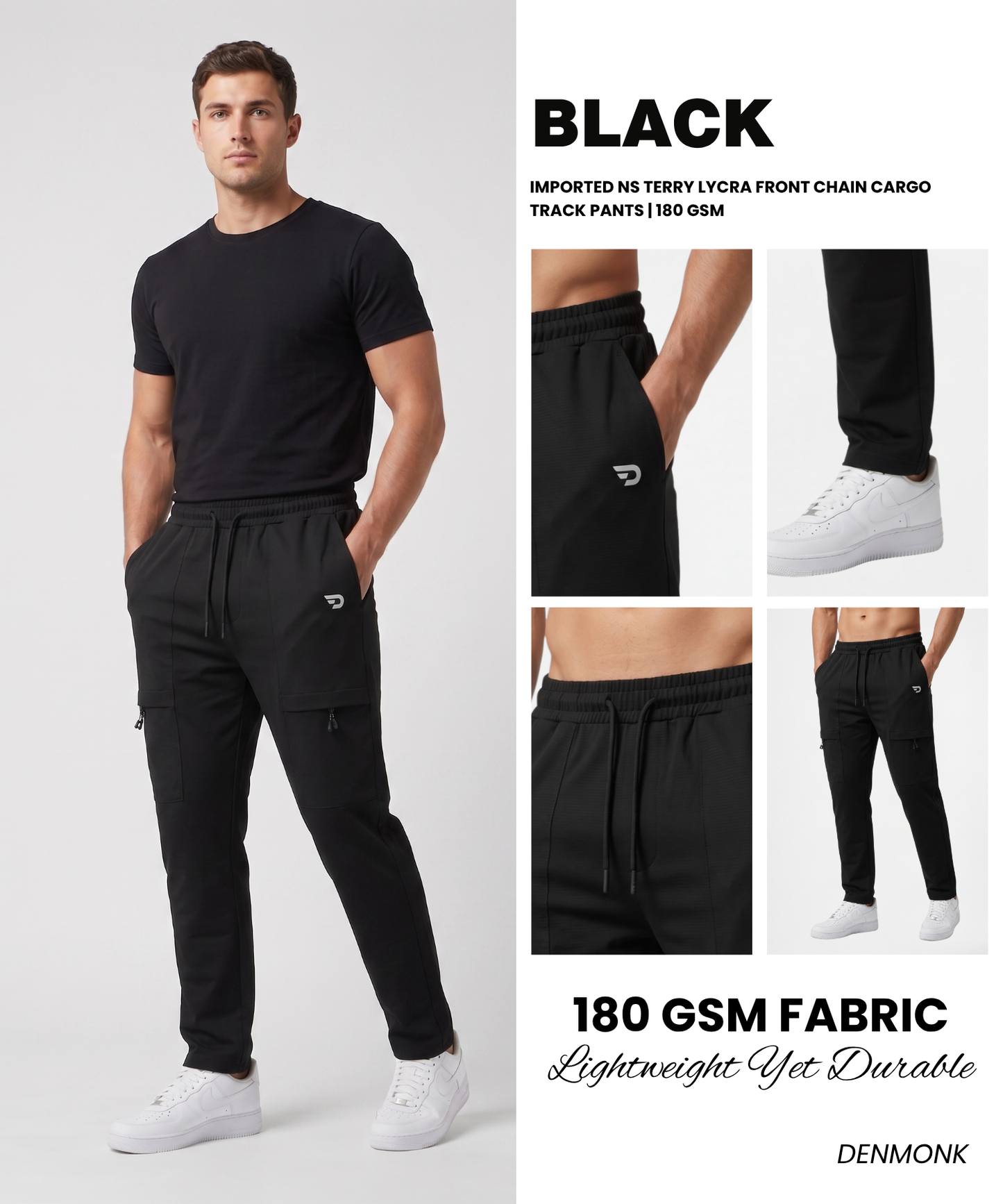 Imported NS Terry Lycra Front Chain Cargo Track Pants | 180 GSM | Slim Fit | With Back Pocket