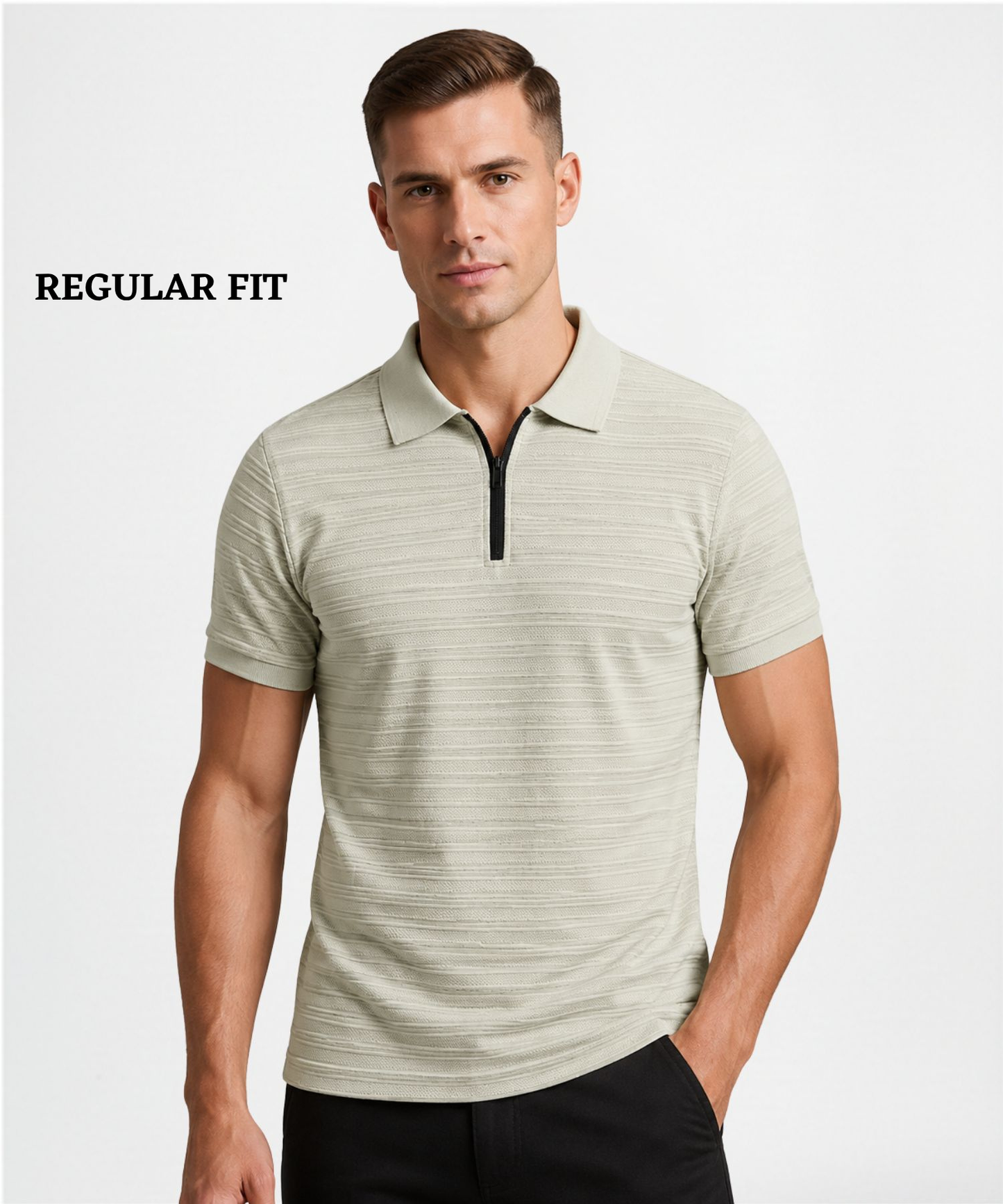 Imported Ropeknit Jacquard Lycra Polo Zipper T-Shirt (GSM 180) | Quarter Zip Collar | Regular Fit