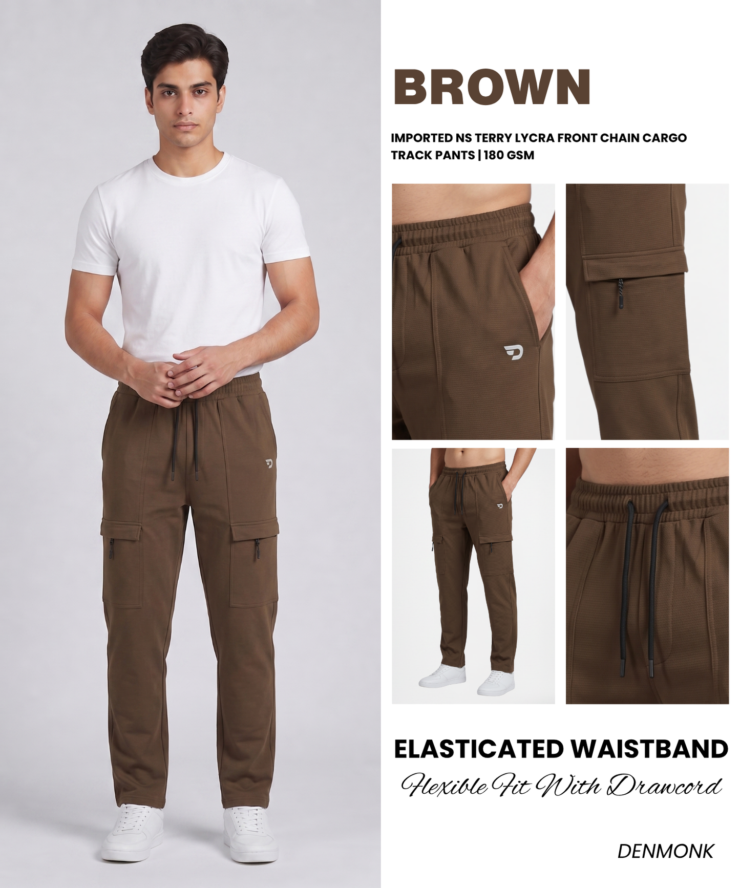 Imported NS Terry Lycra Front Chain Cargo Track Pants | 180 GSM | Slim Fit | With Back Pocket