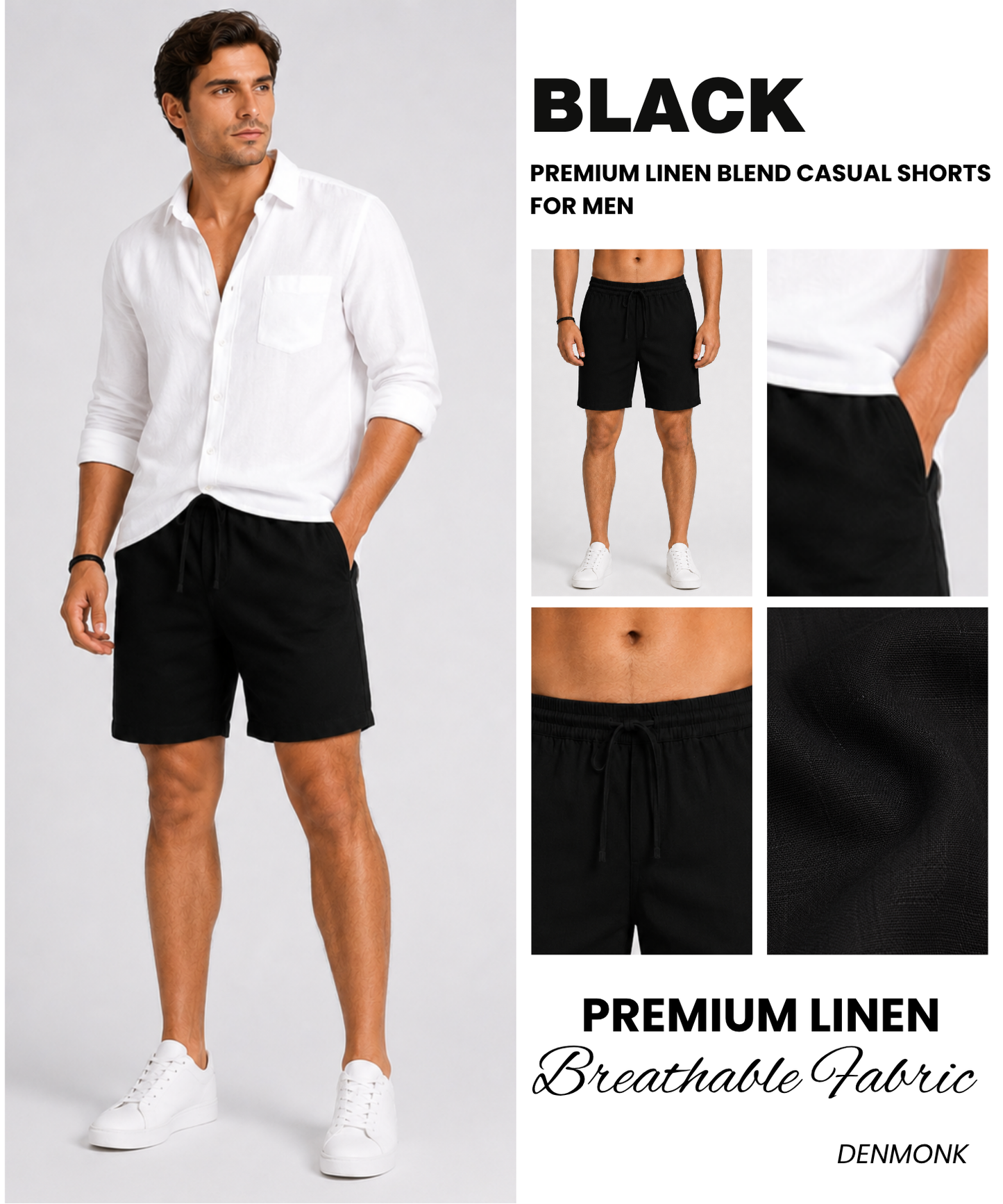 Men’s Imported Linen Blend Shorts – Soft Breathable 210 GSM Relaxed Modern Fit
