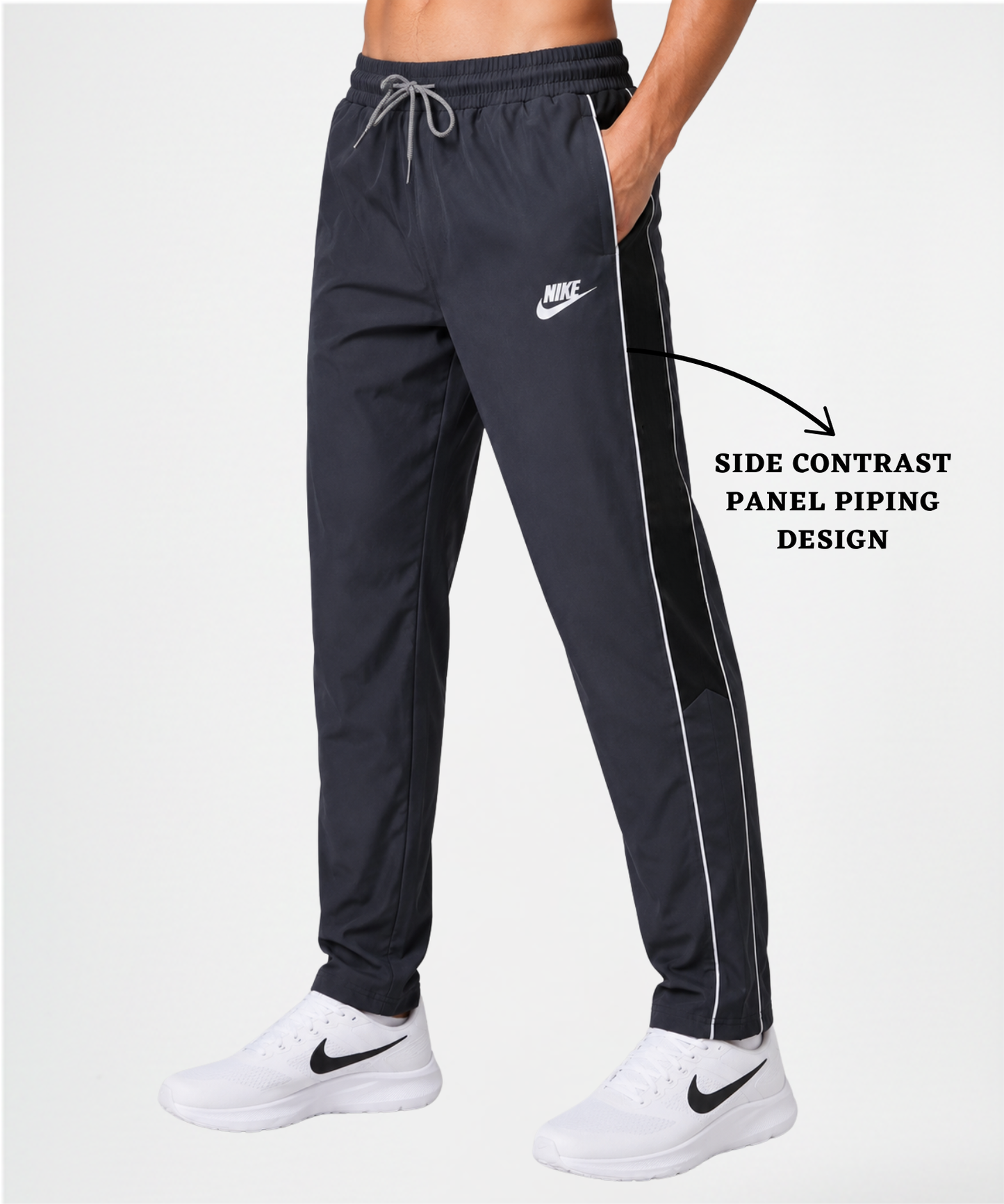 Imported Ns Parachute Lycra TrackPant(15% Lycra 145 GSM)| Side Contrast Panel Piping Design
