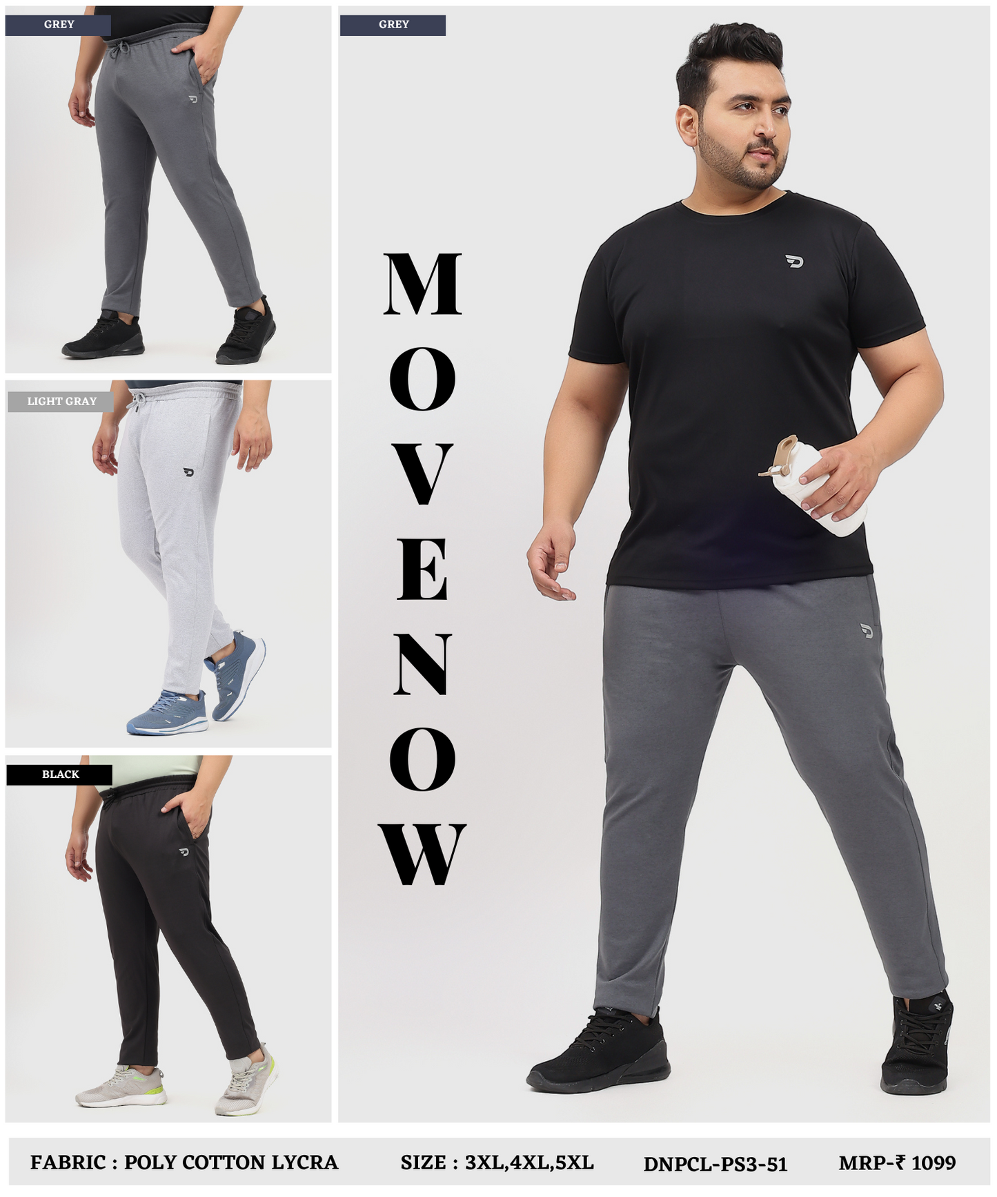 Men’s Poly Cotton Lycra Plus-Size Track Pants (GSM 280)