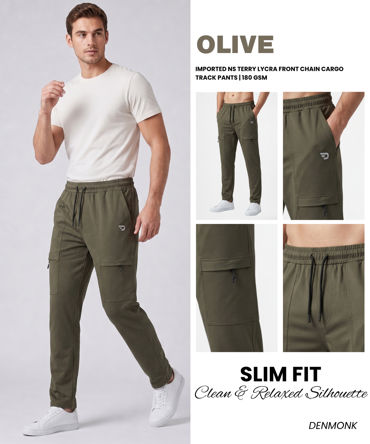 Imported NS Terry Lycra Front Chain Cargo Track Pants | 180 GSM | Slim Fit | With Back Pocket
