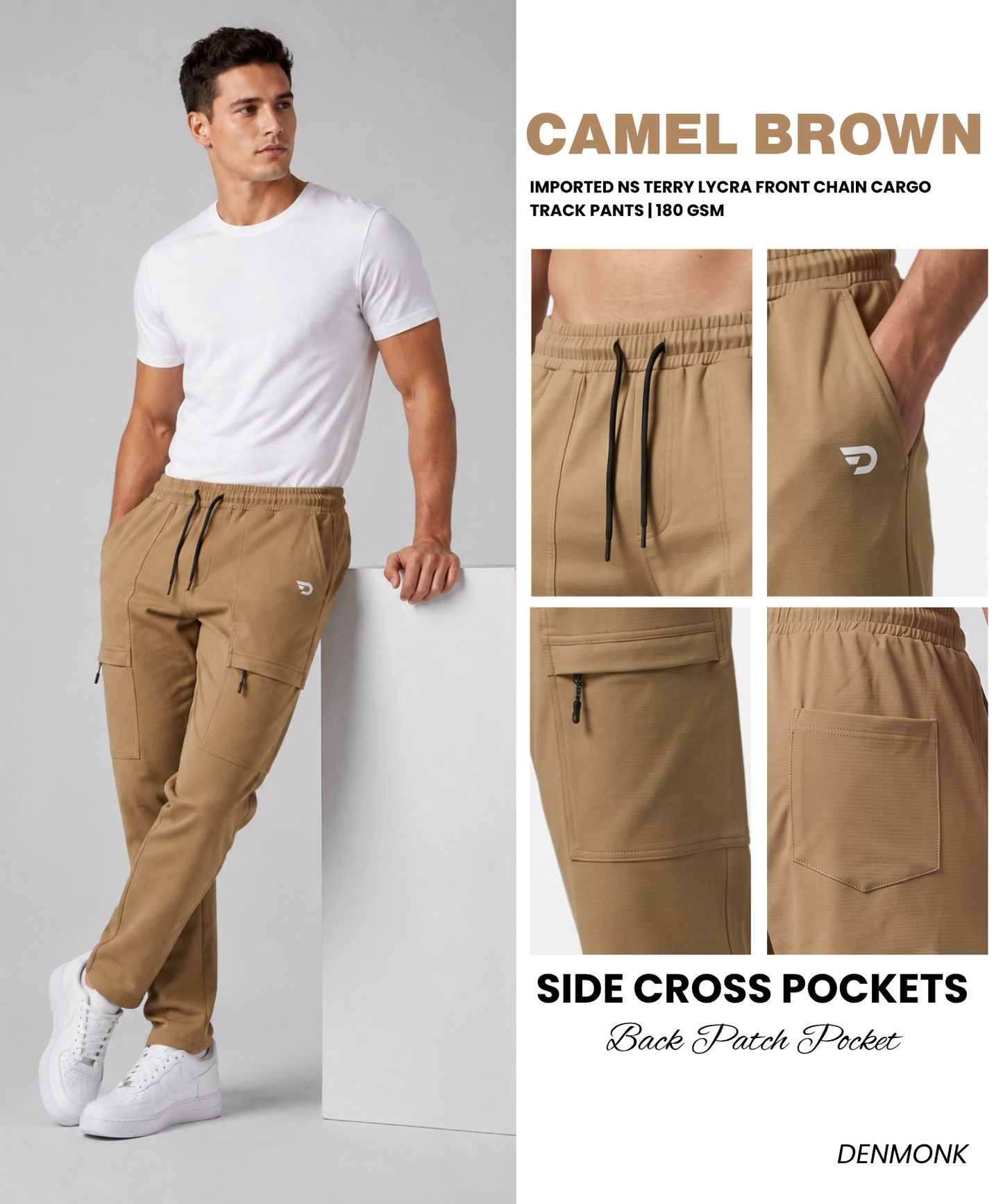 Imported NS Terry Lycra Front Chain Cargo Track Pants | 180 GSM | Slim Fit | With Back Pocket