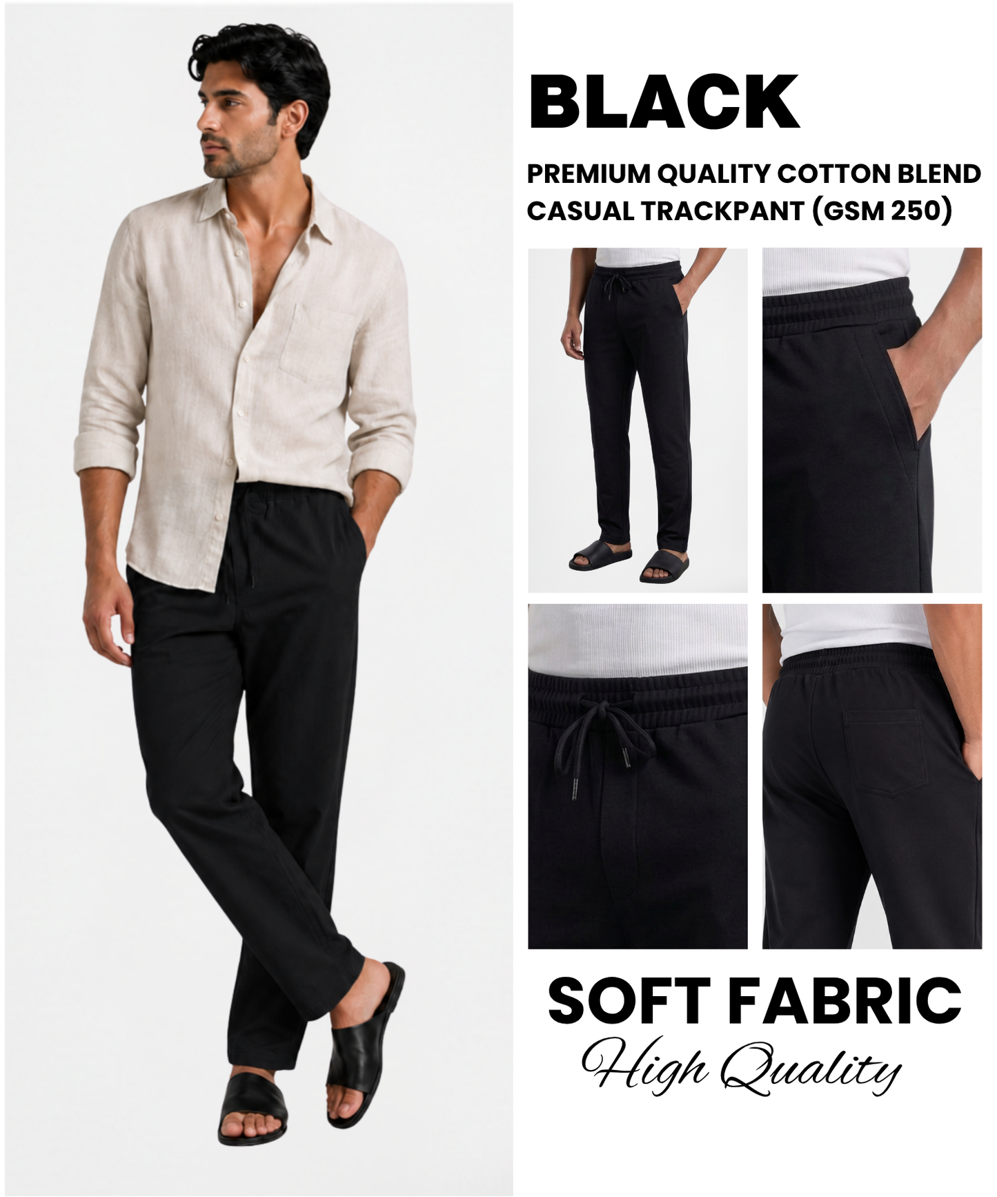 Men's Premium Cotton Blend Lycra Track Pants | 250 GSM | Casual Trackpants | Comfort Fit