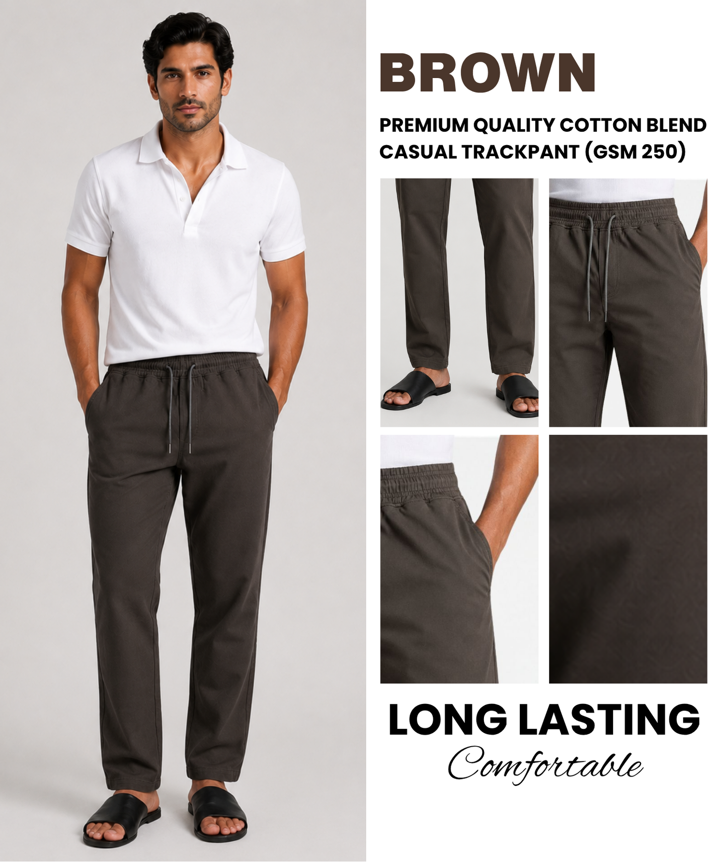 Men's Premium Cotton Blend Lycra Track Pants | 250 GSM | Casual Trackpants | Comfort Fit