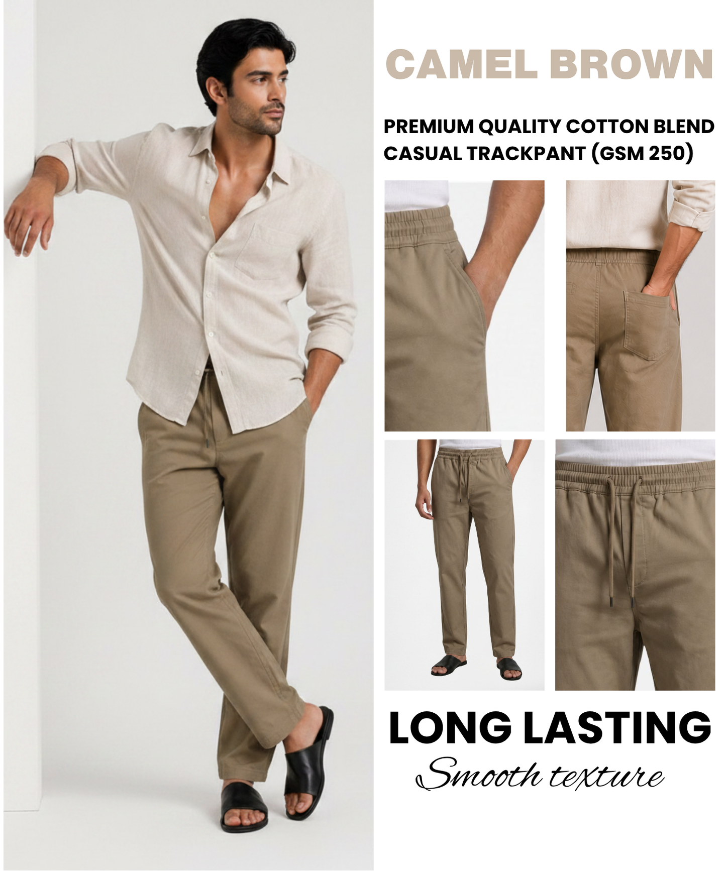 Men's Premium Cotton Blend Lycra Track Pants | 250 GSM | Casual Trackpants | Comfort Fit