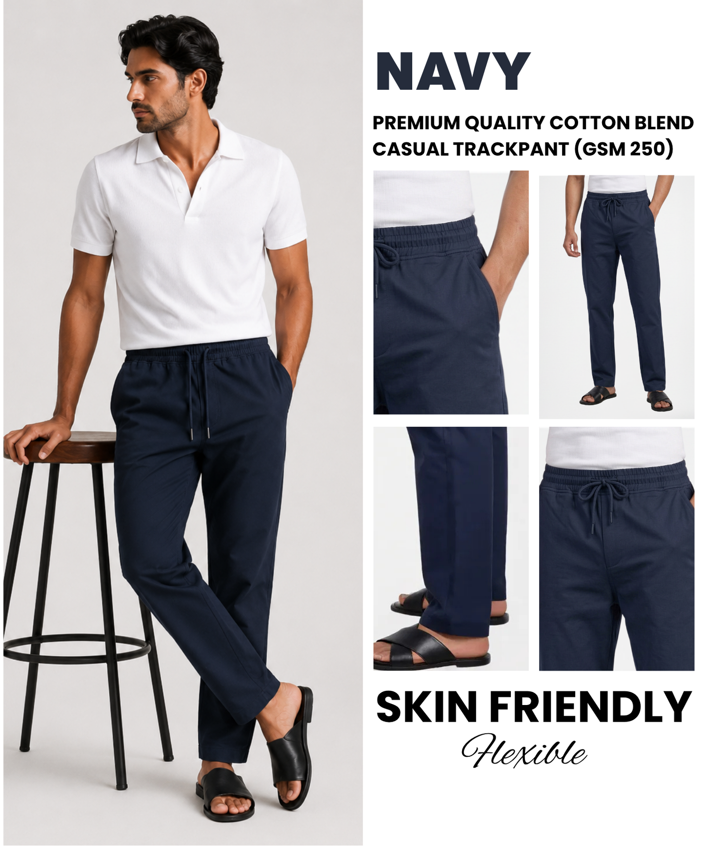 Men's Premium Cotton Blend Lycra Track Pants | 250 GSM | Casual Trackpants | Comfort Fit
