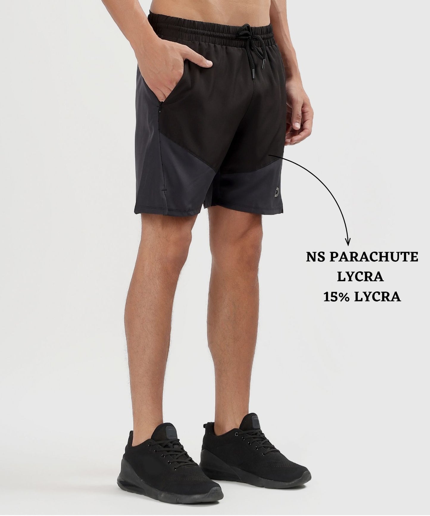 2-in-1 Colorblock Training Shorts - Imported Ns Parachute Lycra Shorts (15% Lycra 130)