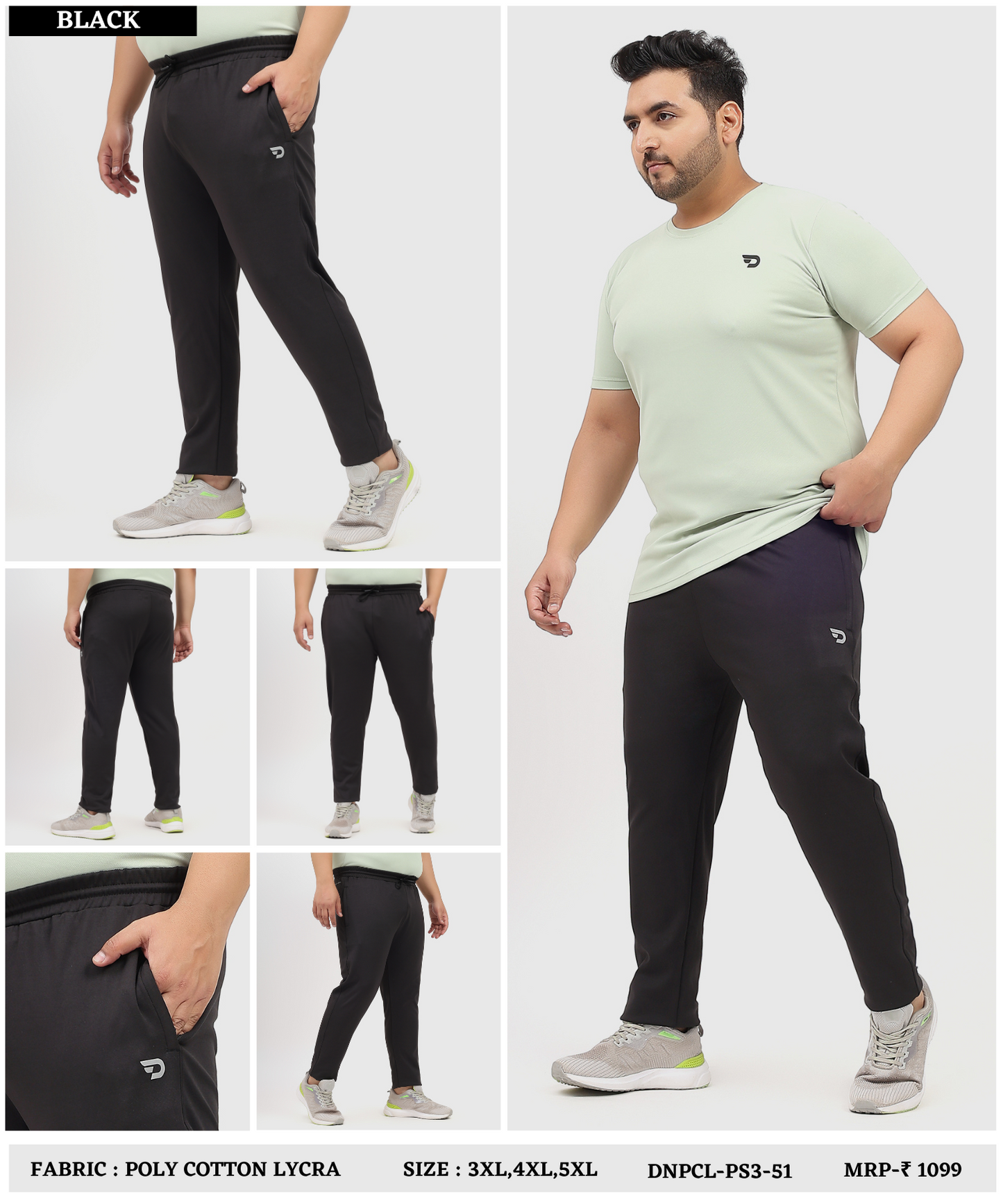 Men’s Poly Cotton Lycra Plus-Size Track Pants (GSM 280)