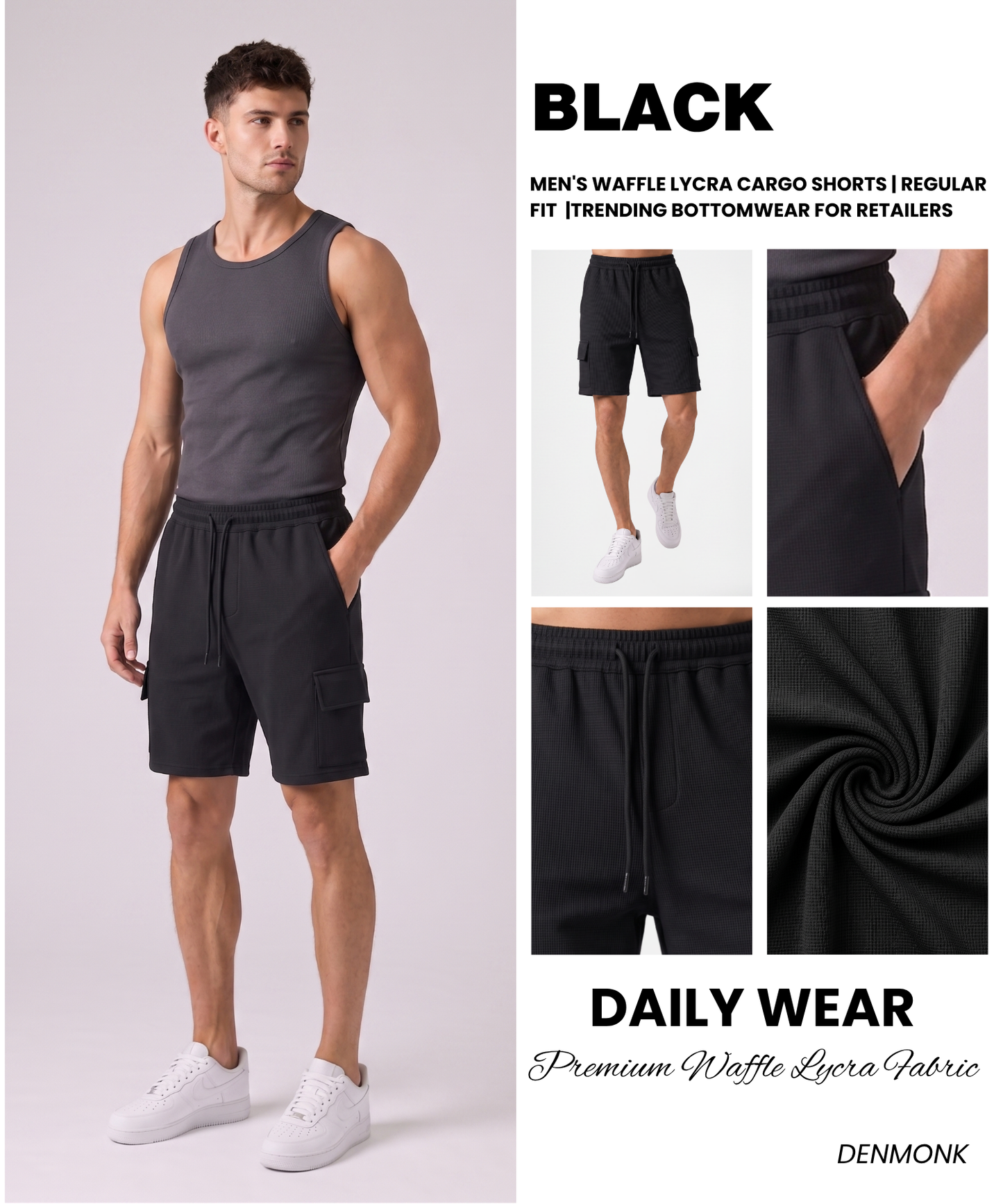 Men's Waffle Lycra Cargo Shorts | Regular Fit  |Trending Bottomwear
