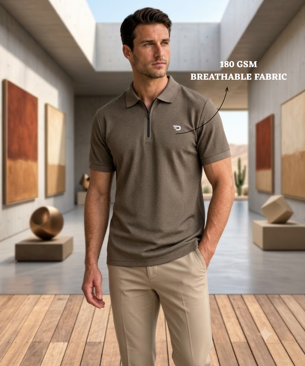Denmonk Men's  Imported Jacquard Polo T-Shirt with Quater Zipper | 220 GSM | Regular Fit