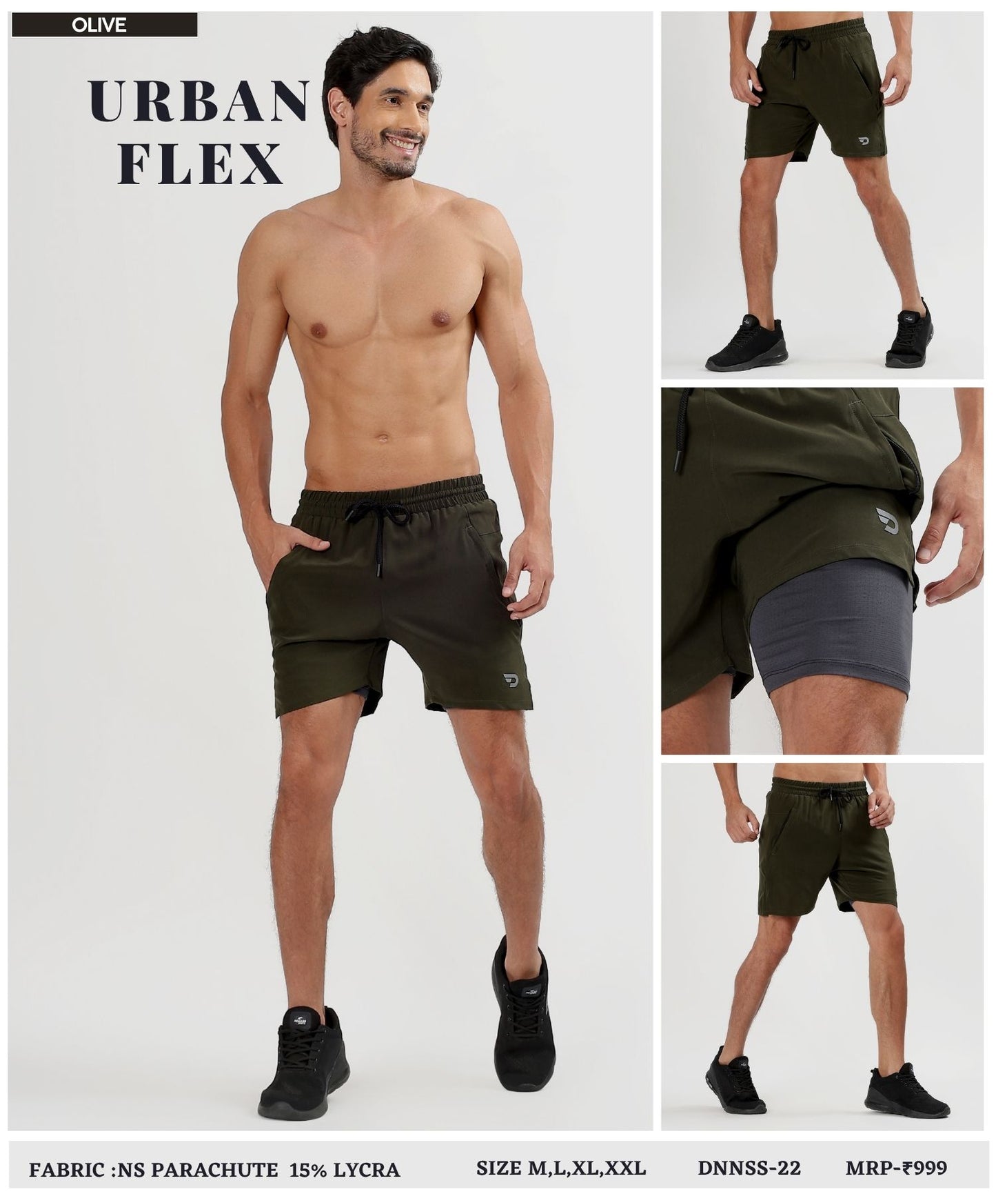 2-IN-1 SHORTS - Imported Ns Parachute Lycra (130 GSM 15% Lycra)