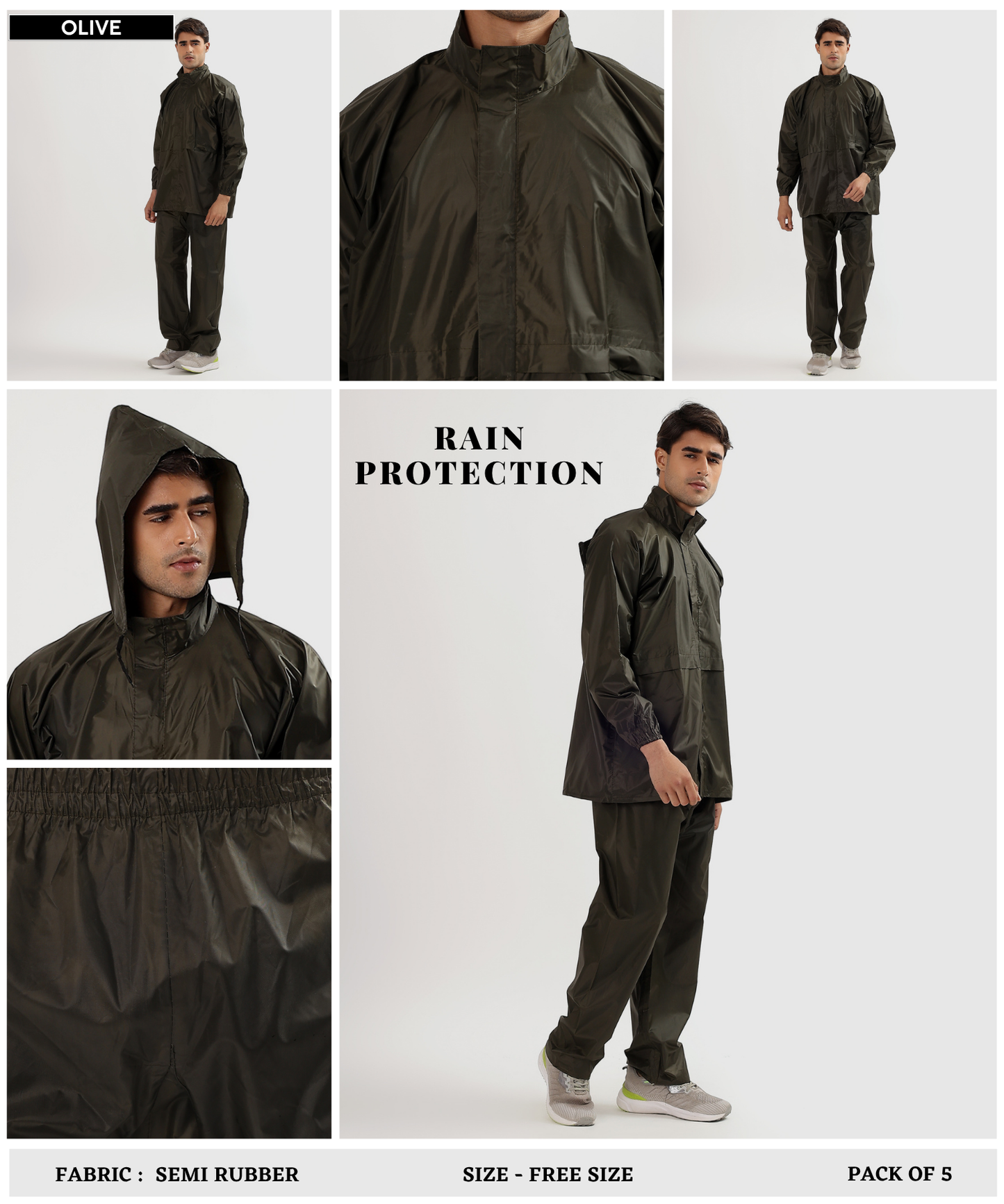 Men's Semi-Rubber Full Body Waterproof Rain Suit with Ribbed Cuffs | Free Size