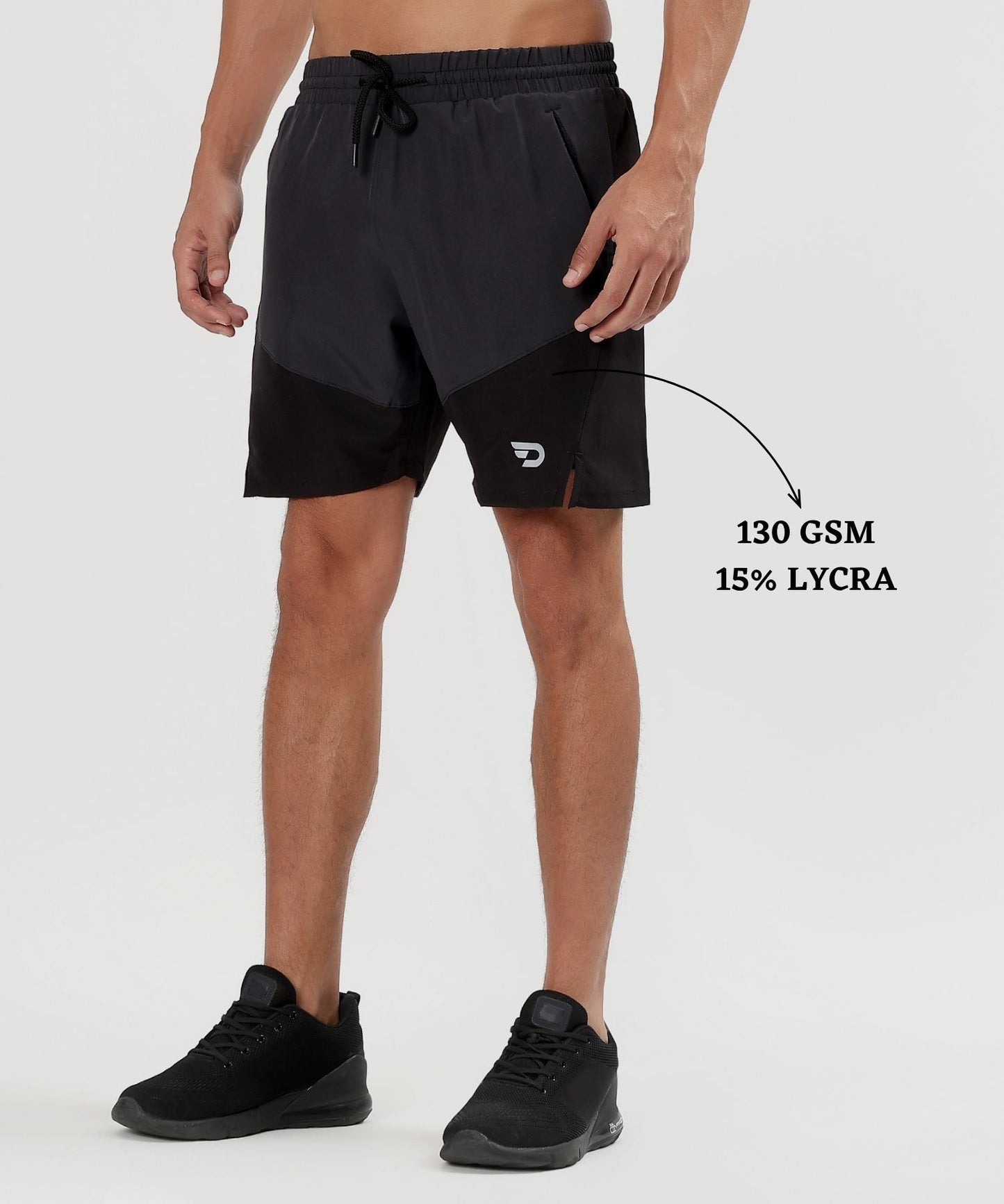 2-in-1 Colorblock Training Shorts - Imported Ns Parachute Lycra Shorts (15% Lycra 130)