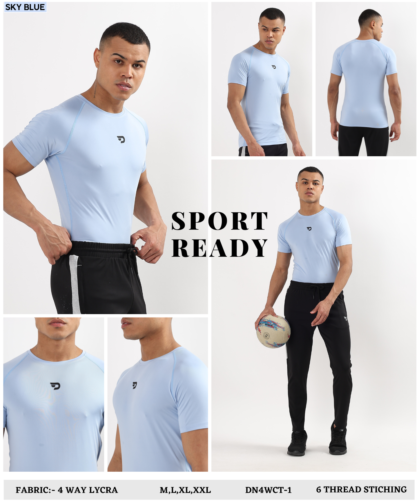 ActiveWear – Imported 4-way Lycra | 180 GSM | Raglan Sleeves | Round Neck | 6 Thread Stitching | 3D Logo | Compression T-shirt