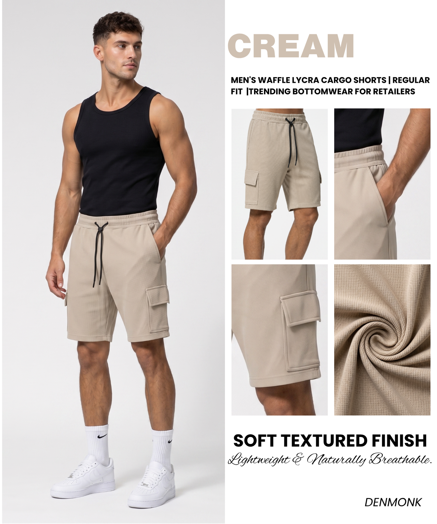 Men's Waffle Lycra Cargo Shorts | Regular Fit  |Trending Bottomwear