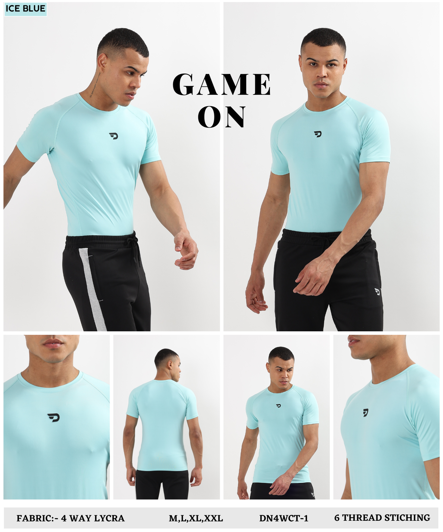 ActiveWear – Imported 4-way Lycra | 180 GSM | Raglan Sleeves | Round Neck | 6 Thread Stitching | 3D Logo | Compression T-shirt