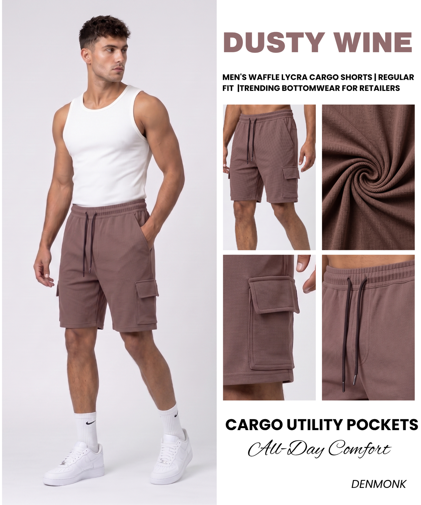 Men's Waffle Lycra Cargo Shorts | Regular Fit  |Trending Bottomwear