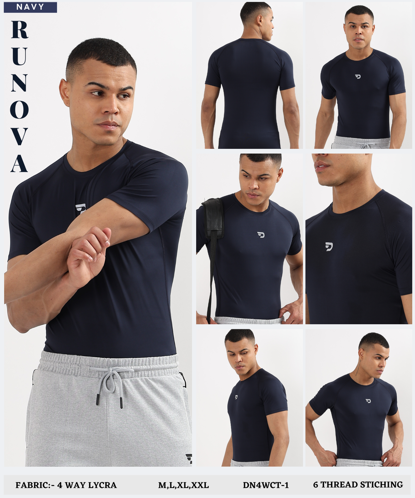 ActiveWear – Imported 4-way Lycra | 180 GSM | Raglan Sleeves | Round Neck | 6 Thread Stitching | 3D Logo | Compression T-shirt