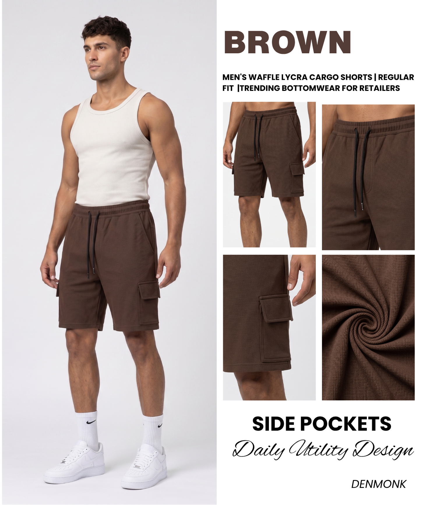 Men's Waffle Lycra Cargo Shorts | Regular Fit  |Trending Bottomwear