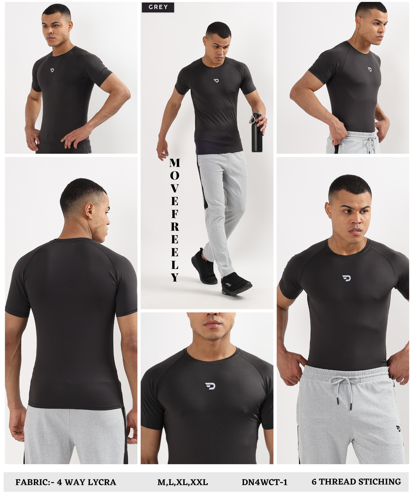 ActiveWear – Imported 4-way Lycra | 180 GSM | Raglan Sleeves | Round Neck | 6 Thread Stitching | 3D Logo | Compression T-shirt