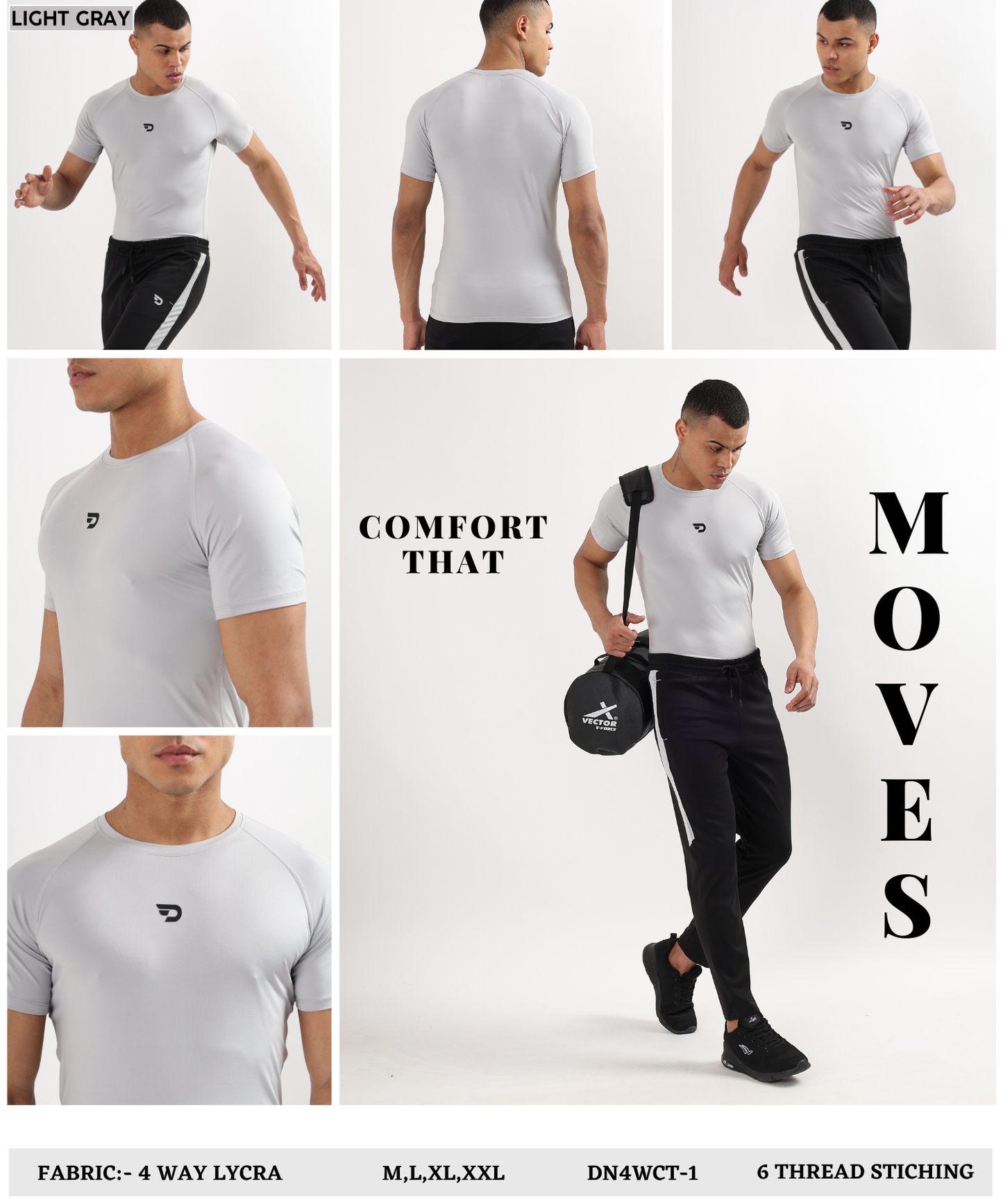 ActiveWear – Imported 4-way Lycra | 180 GSM | Raglan Sleeves | Round Neck | 6 Thread Stitching | 3D Logo | Compression T-shirt