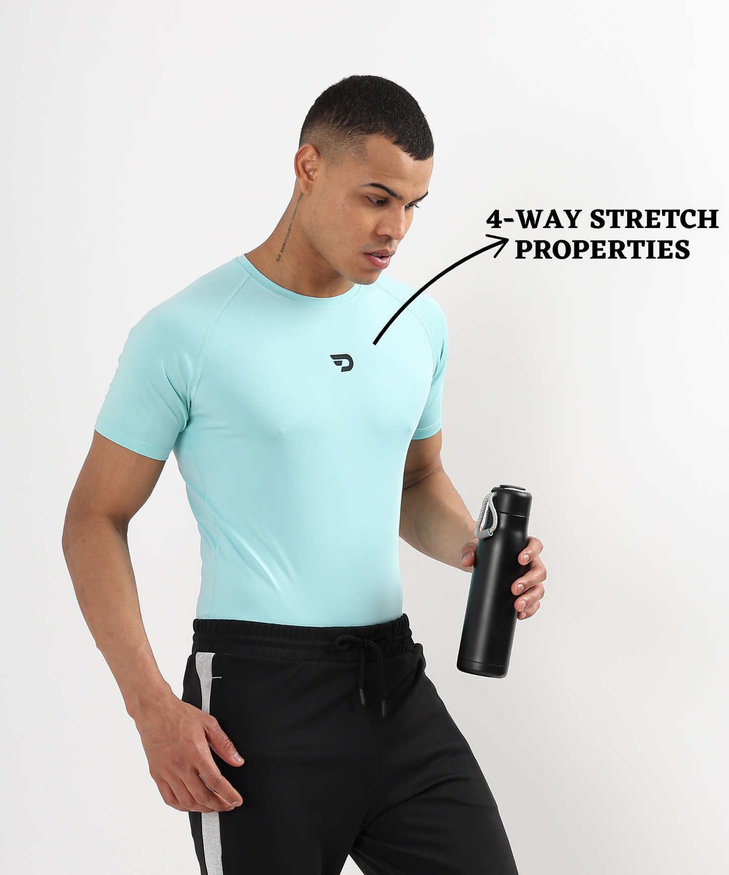 ActiveWear – Imported 4-way Lycra | 180 GSM | Raglan Sleeves | Round Neck | 6 Thread Stitching | 3D Logo | Compression T-shirt