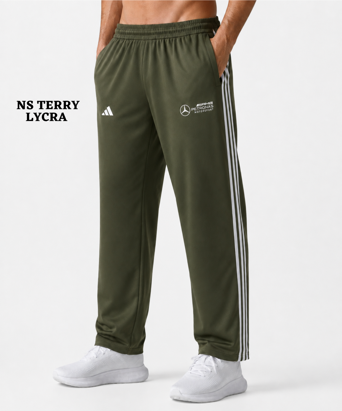 Imported Ns Terry Lycra TrackPant | GSM 180-190 | Regular Fit | Three Strip Design With Dual Embroidery Logo