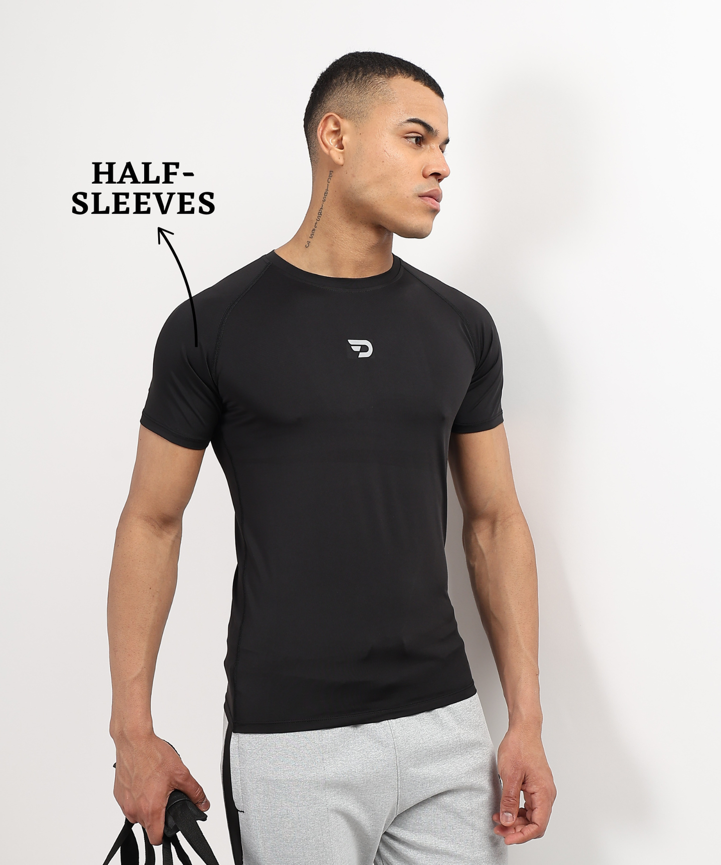 ActiveWear – Imported 4-way Lycra | 180 GSM | Raglan Sleeves | Round Neck | 6 Thread Stitching | 3D Logo | Compression T-shirt