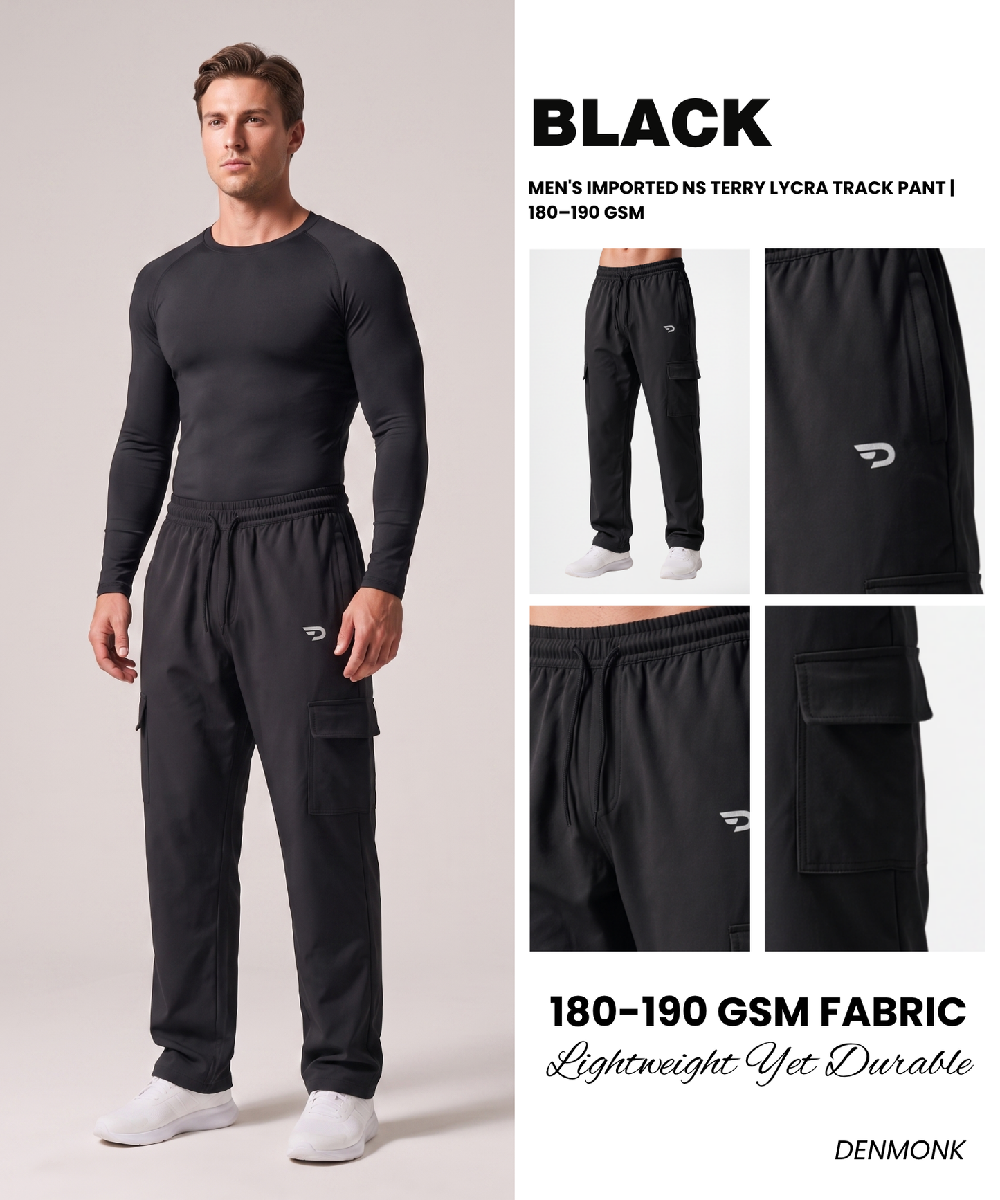 Men's Imported NS Terry Lycra Cargo Track Pant | 180–190 GSM | Comfort Fit