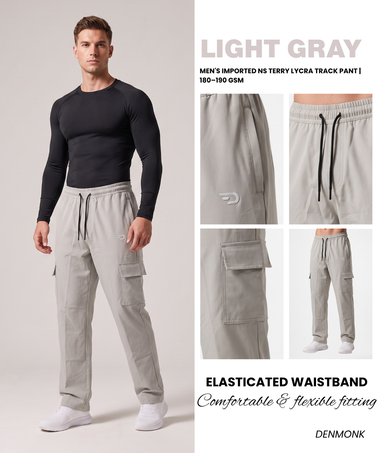 Men's Imported NS Terry Lycra Cargo Track Pant | 180–190 GSM | Comfort Fit