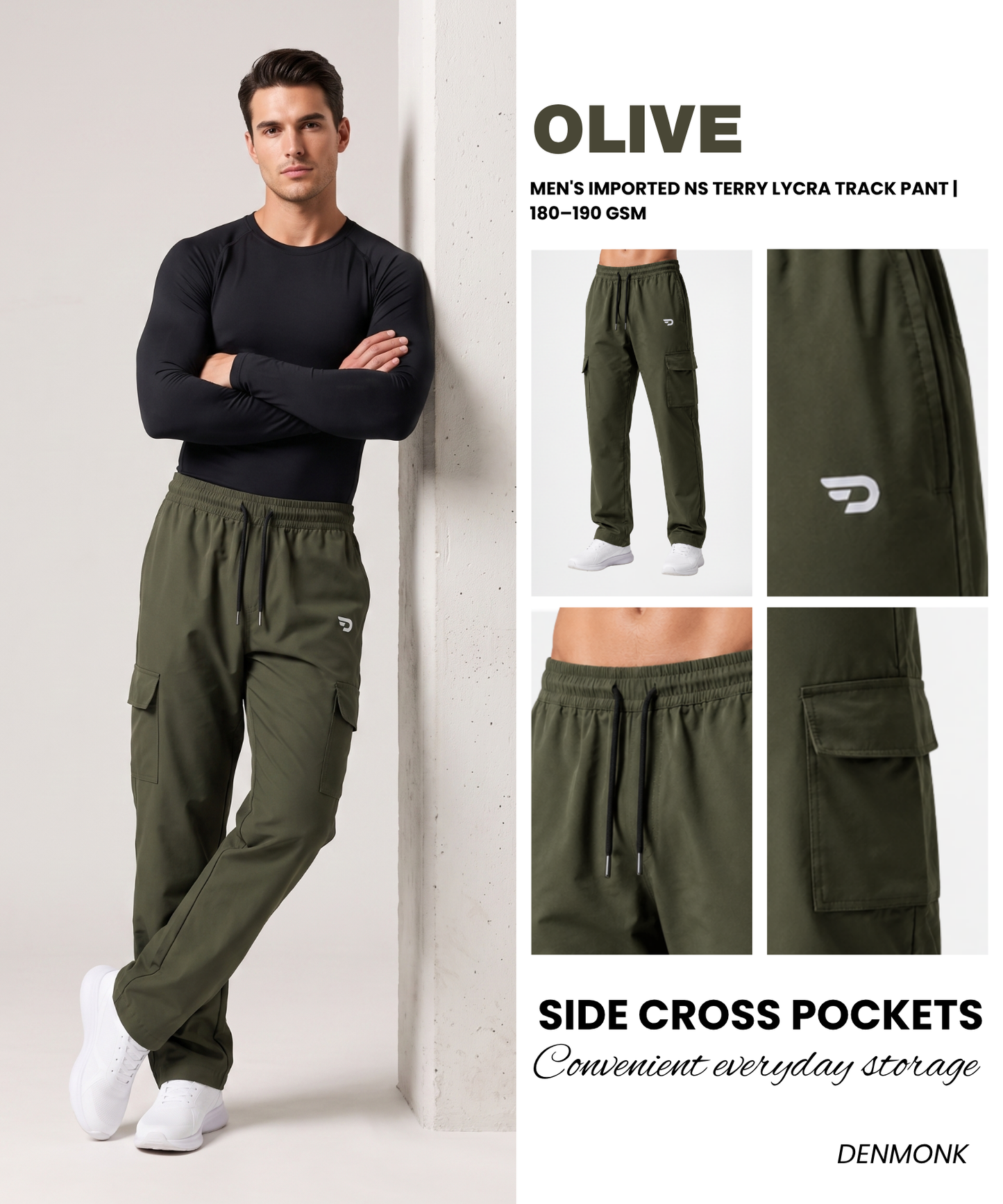 Men's Imported NS Terry Lycra Cargo Track Pant | 180–190 GSM | Comfort Fit