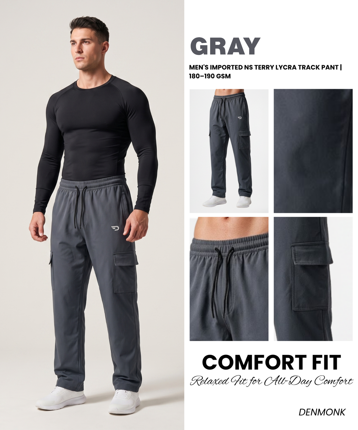 Men's Imported NS Terry Lycra Cargo Track Pant | 180–190 GSM | Comfort Fit