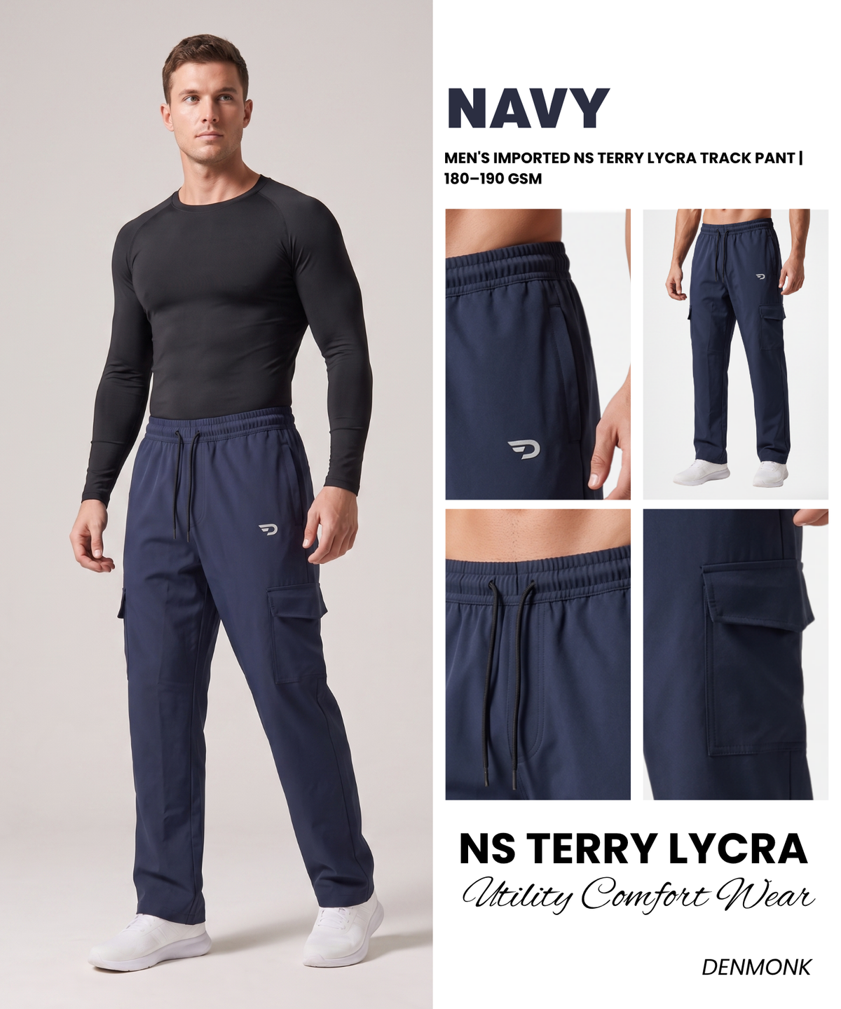 Men's Imported NS Terry Lycra Cargo Track Pant | 180–190 GSM | Comfort Fit