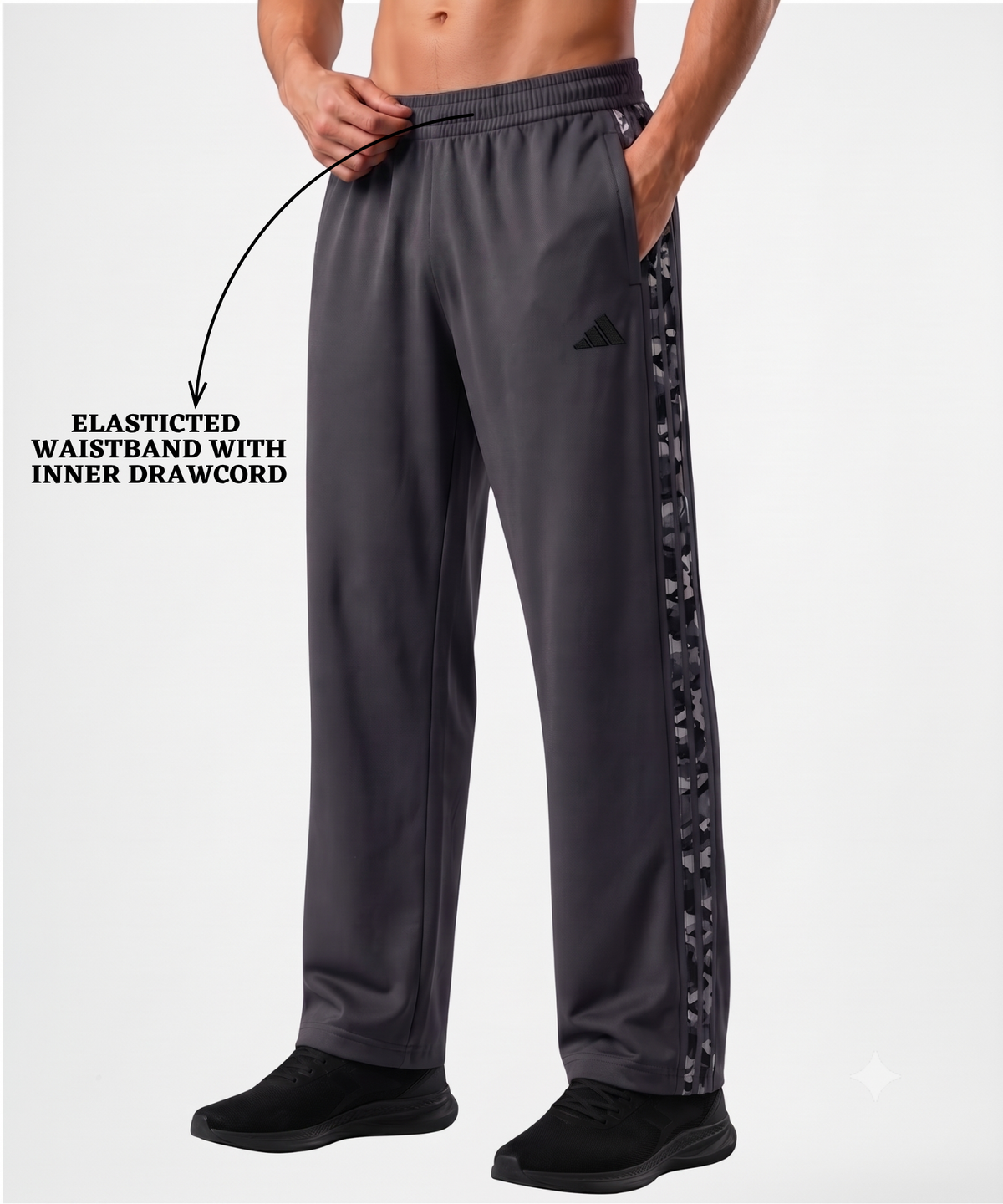Imported Ns Terry Lycra TrackPant With Camoflauge Three Strip Design | GSM 180-190| Regular Fit