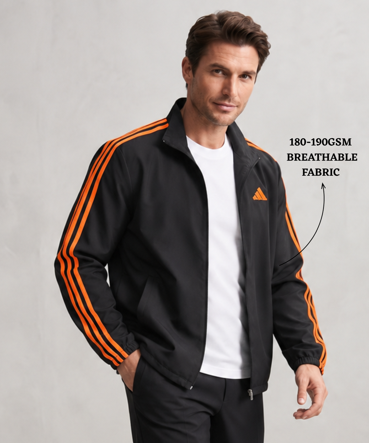 Men’s Premium Imported NS Terry Lycra Sports Jacket | Black Series | Multi-Colour 3-Stripe Design | Inner Lining | 180–190 GSM | Regular Fit