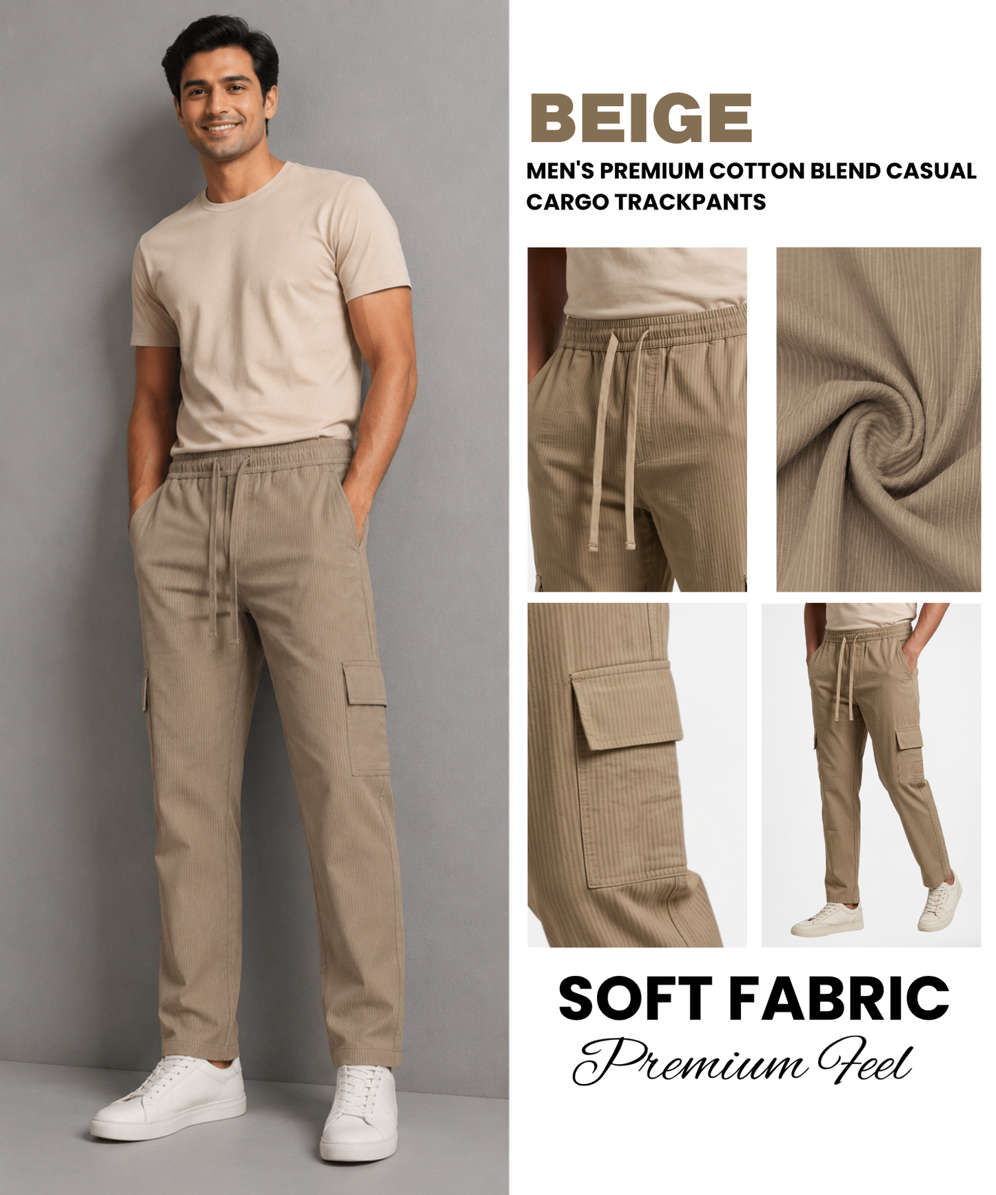Men's Premium Cotton Blend Casual Cargo Trackpants – Modern Cargo Utility with Textured
