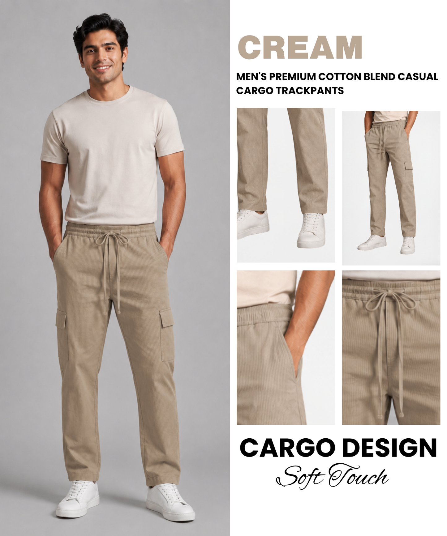 Men's Premium Cotton Blend Casual Cargo Trackpants – Modern Cargo Utility with Textured