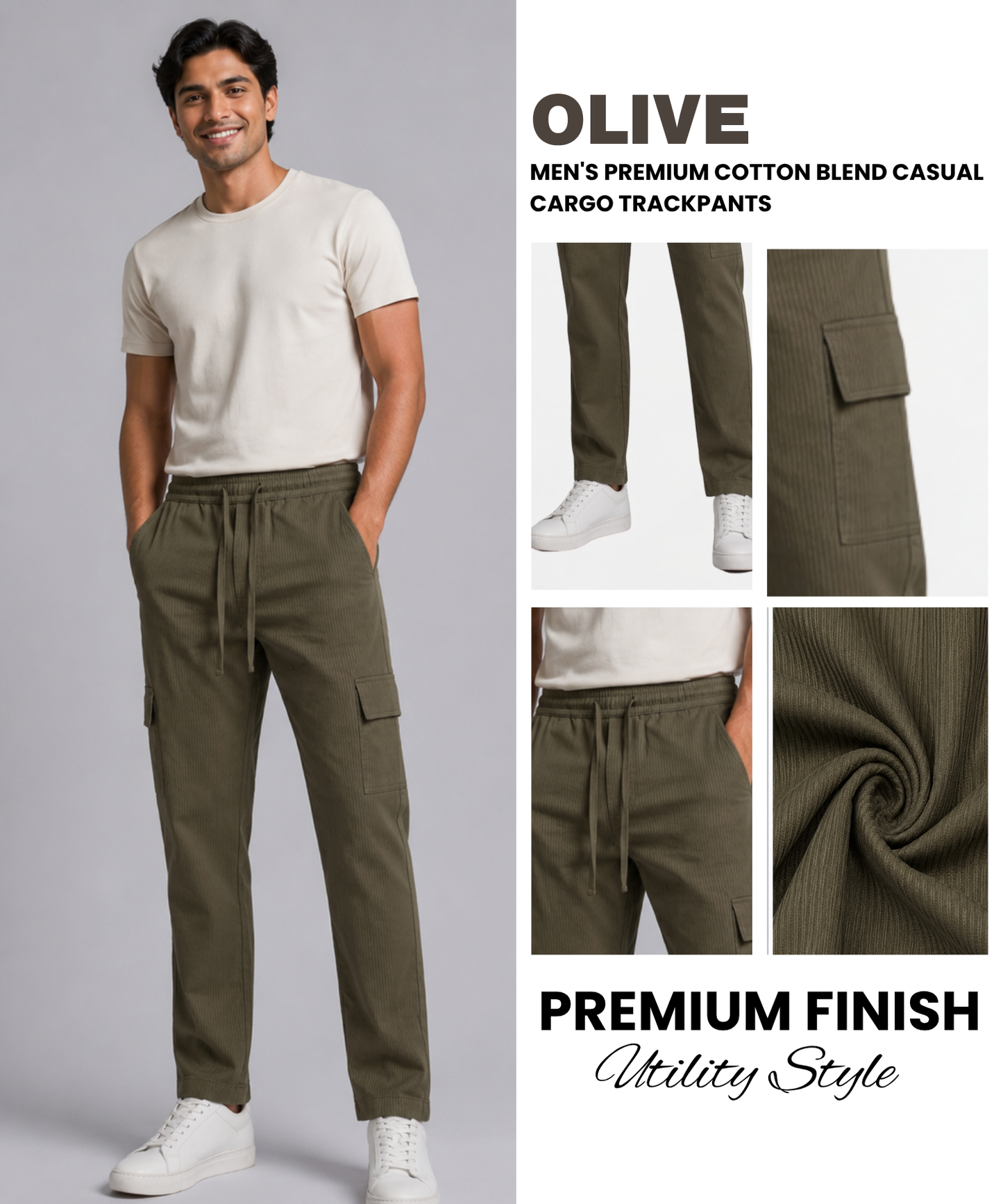 Men's Premium Cotton Blend Casual Cargo Trackpants – Modern Cargo Utility with Textured