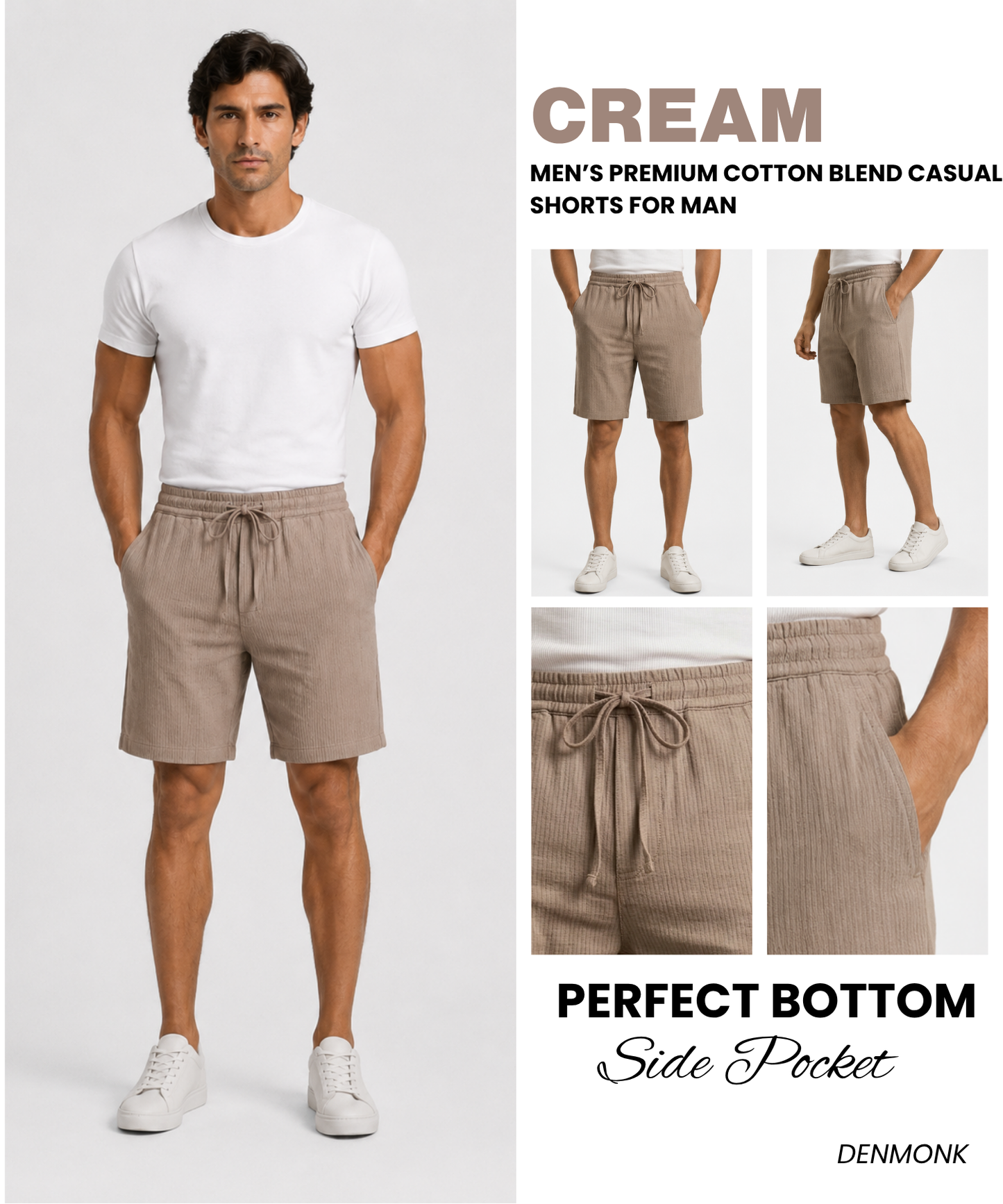 Men’s Premium Cotton Blend Lycra Casual Shorts | Soft Stretch Comfort Fit