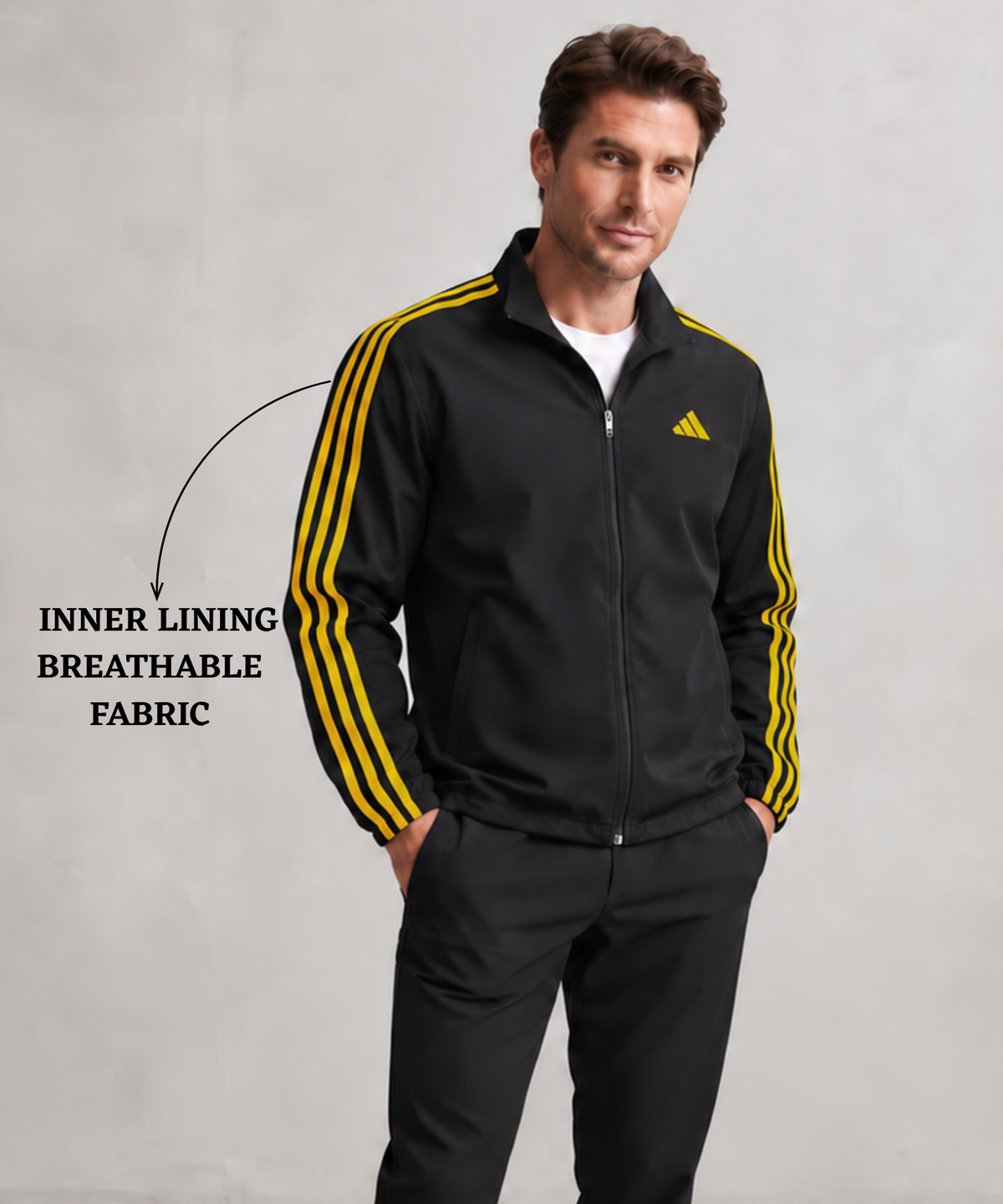Men’s Premium Imported NS Terry Lycra Sports Jacket | Black Series | Multi-Colour 3-Stripe Design | Inner Lining | 180–190 GSM | Regular Fit
