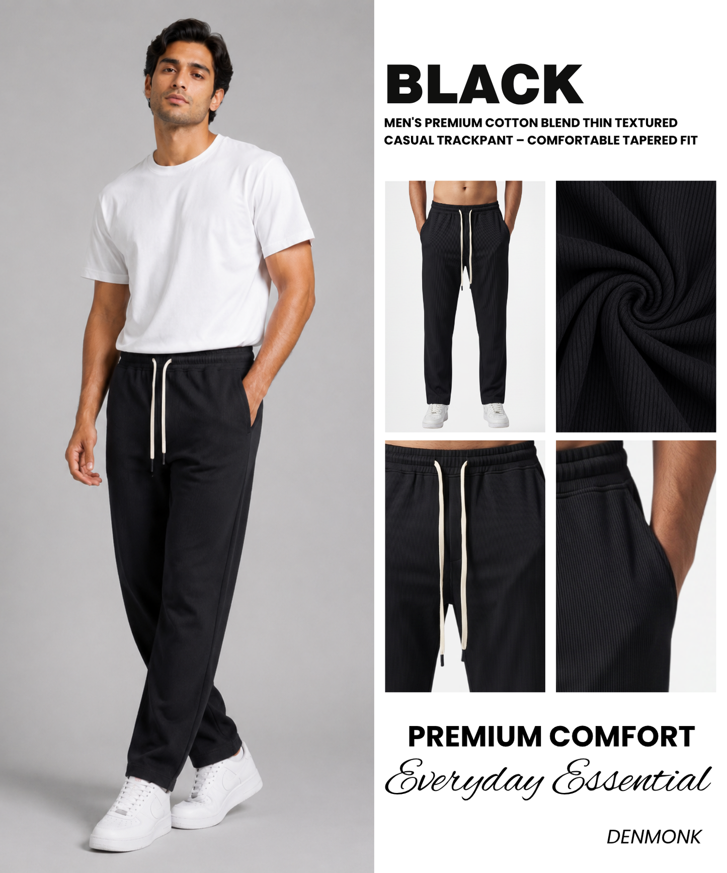 Men's Premium Textured Cotton Blend Lycra Track Pants – Comfortable Casual Wear TrackPant