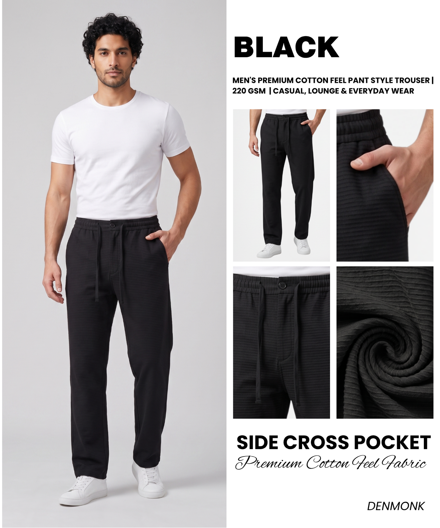 Men's Premium Cotton Feel Pant Style Trouser | 220 GSM Comfort Fit | Casual, Lounge & Everyday Wear